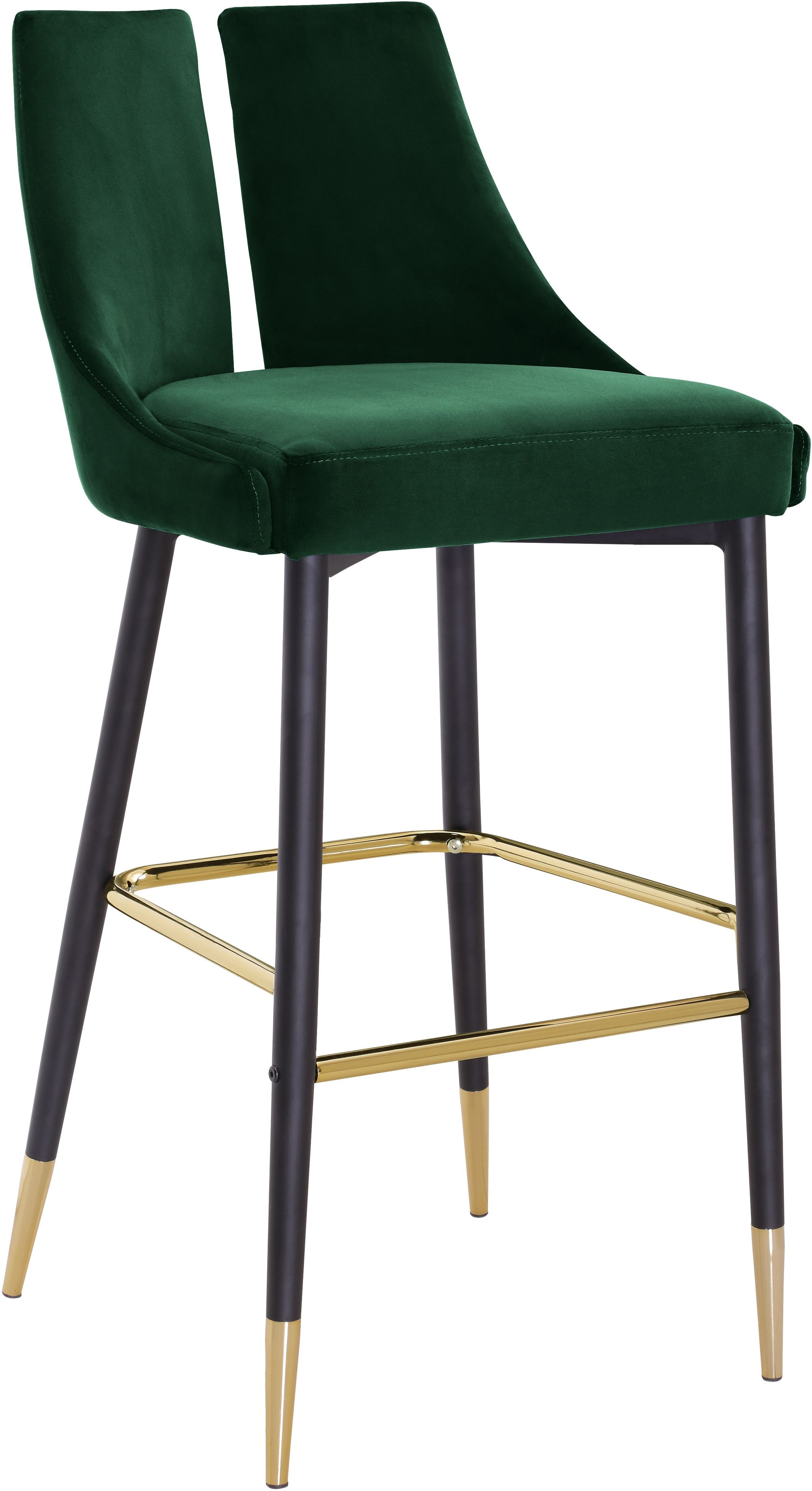 Sleek Velvet Bar Stool with Matte Black Metal Legs & Gold Tips
