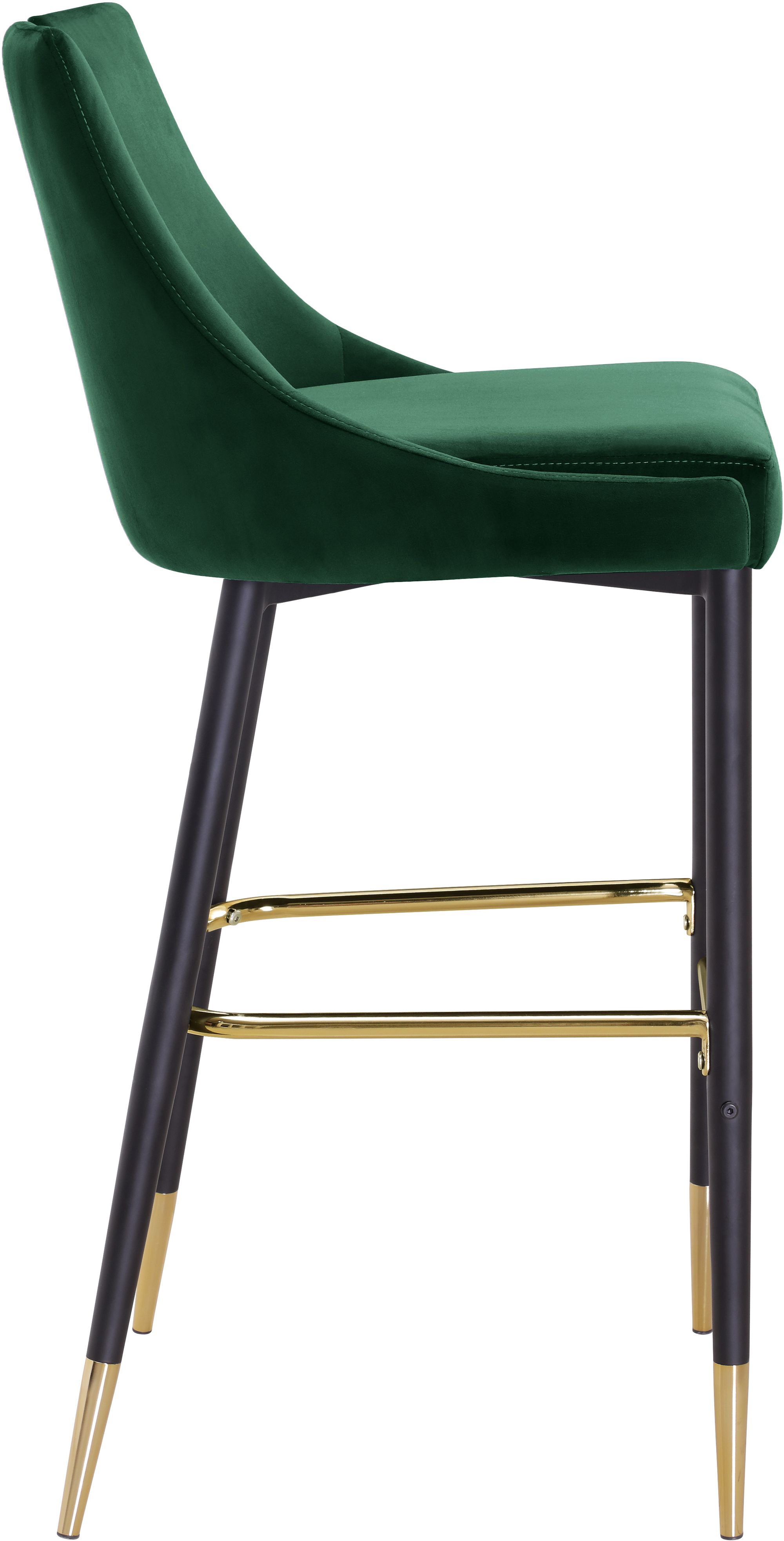 Sleek Velvet Bar Stool with Matte Black Metal Legs & Gold Tips