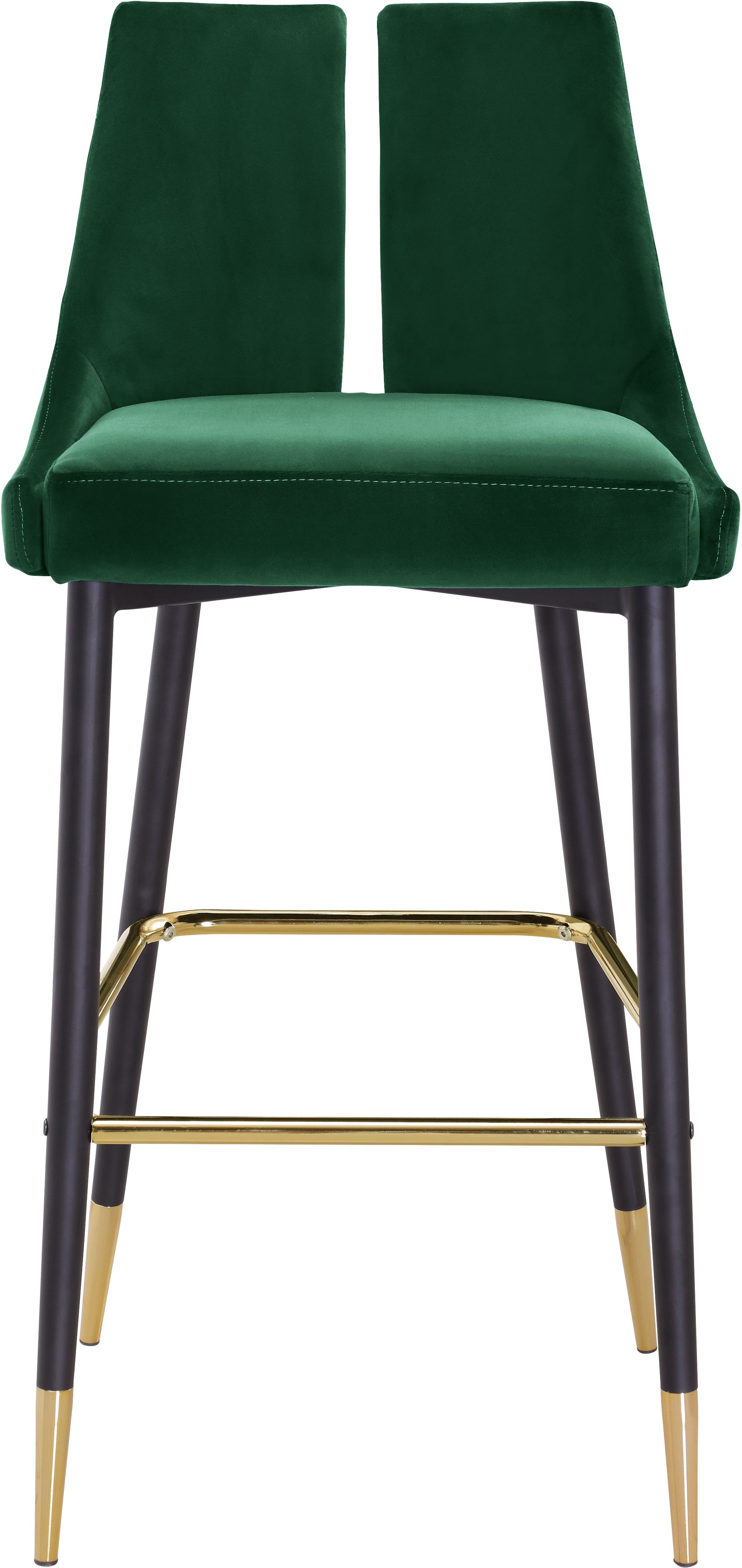 Sleek Velvet Bar Stool with Matte Black Metal Legs & Gold Tips