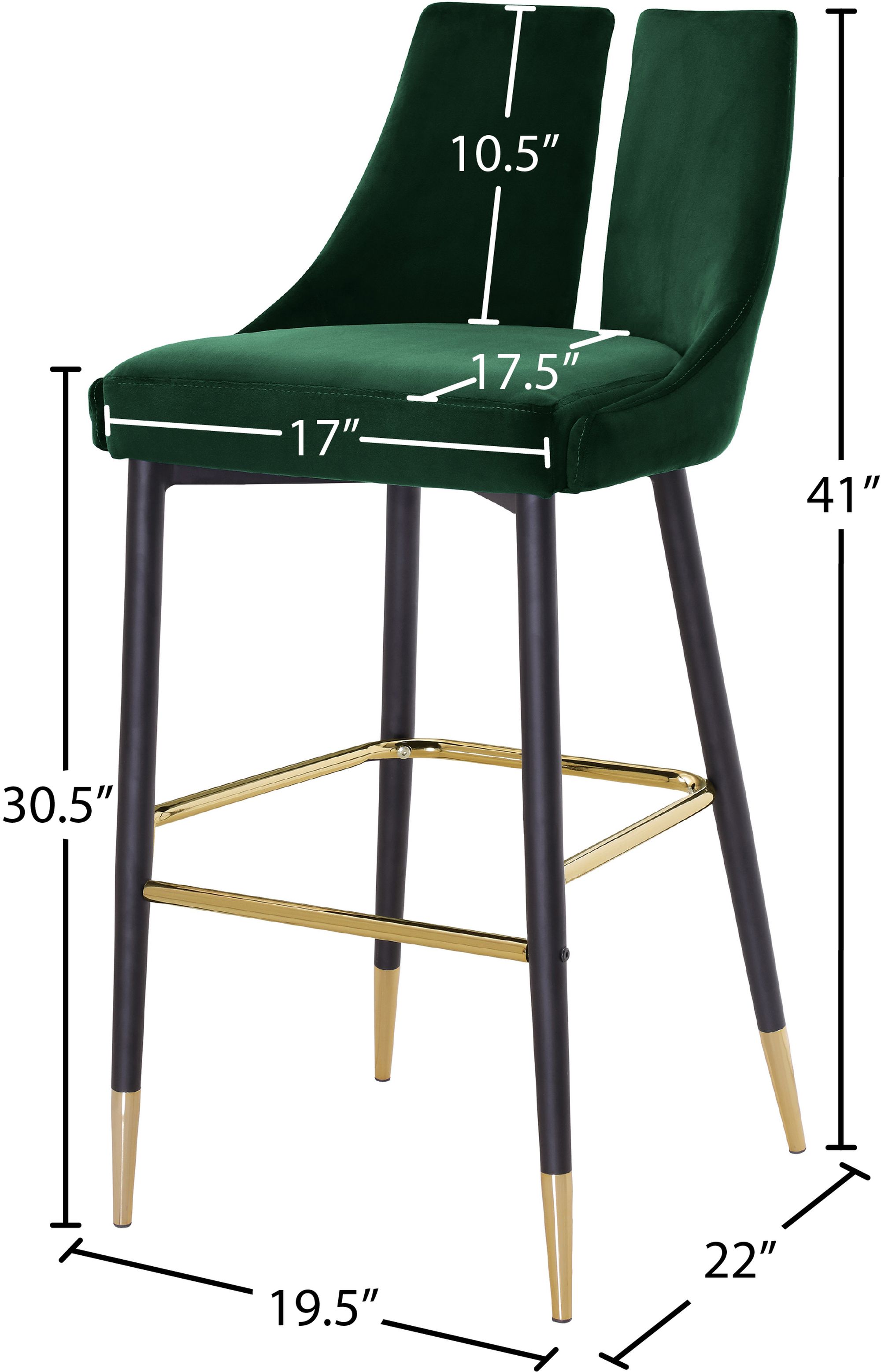 Sleek Velvet Bar Stool with Matte Black Metal Legs & Gold Tips