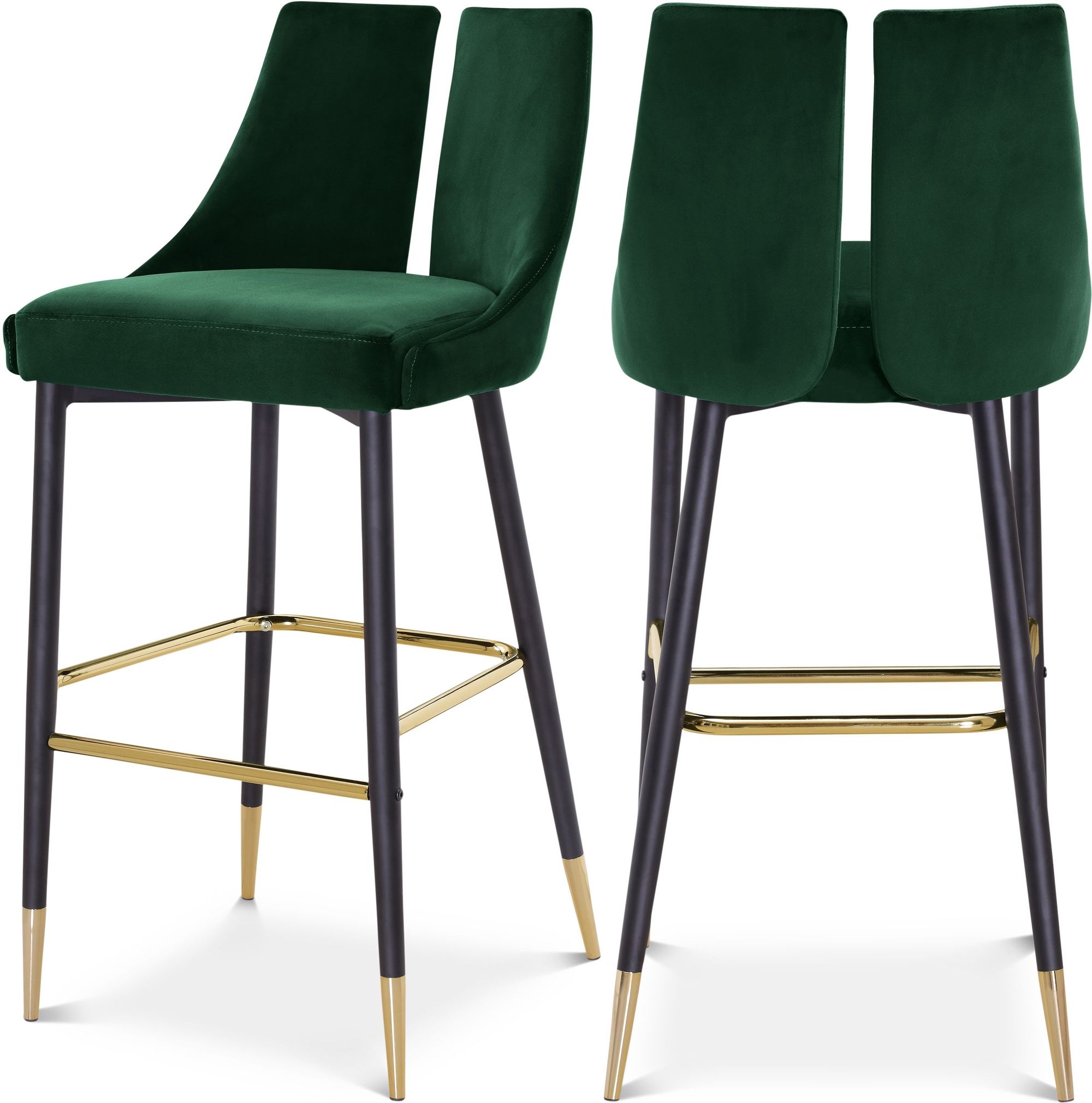 Sleek Velvet Bar Stool with Matte Black Metal Legs & Gold Tips