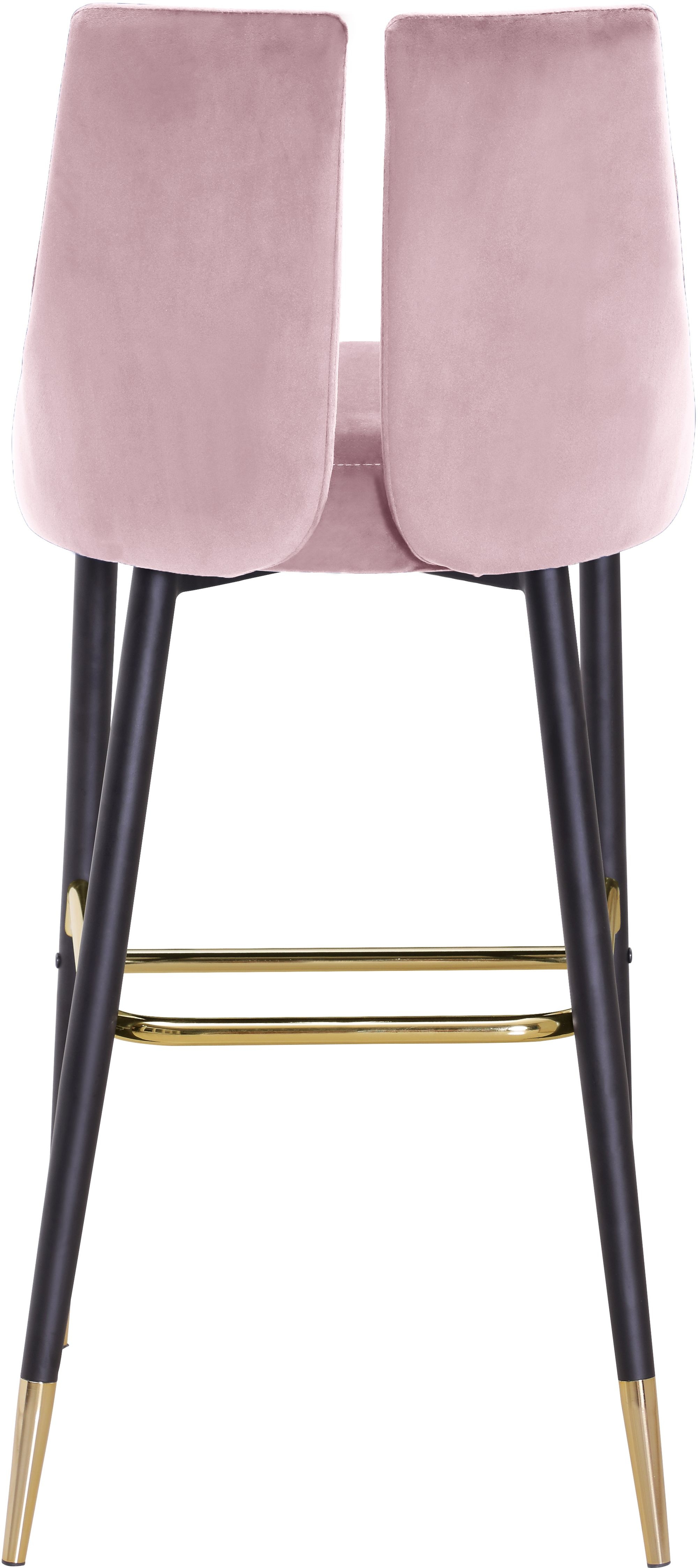 Sleek Velvet Bar Stool with Matte Black Metal Legs & Gold Tips