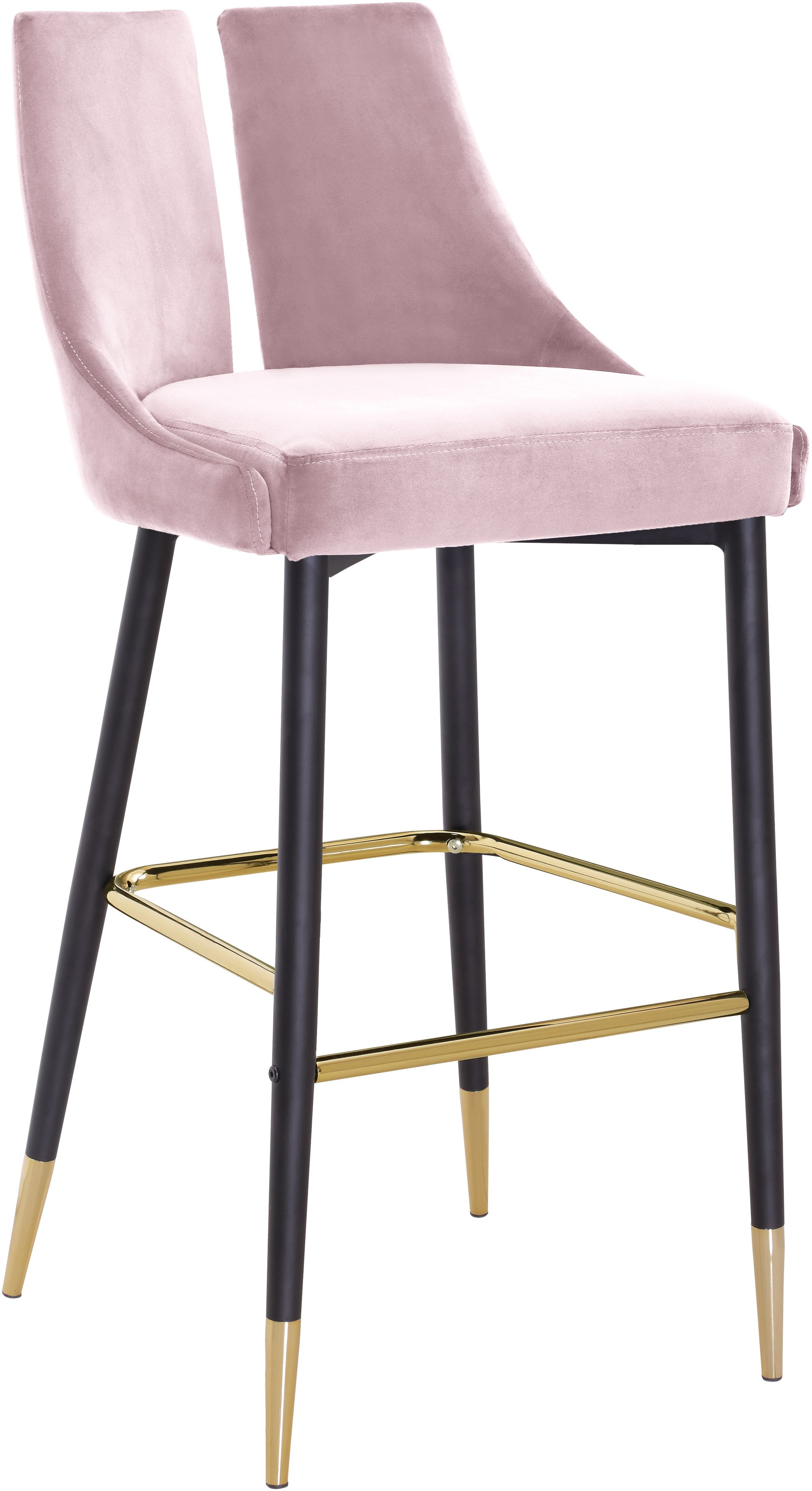 Sleek Velvet Bar Stool with Matte Black Metal Legs & Gold Tips