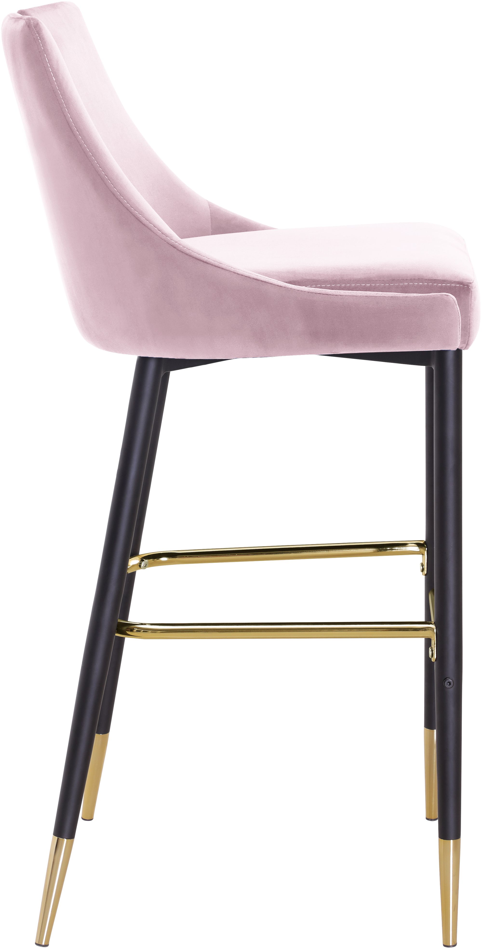 Sleek Velvet Bar Stool with Matte Black Metal Legs & Gold Tips