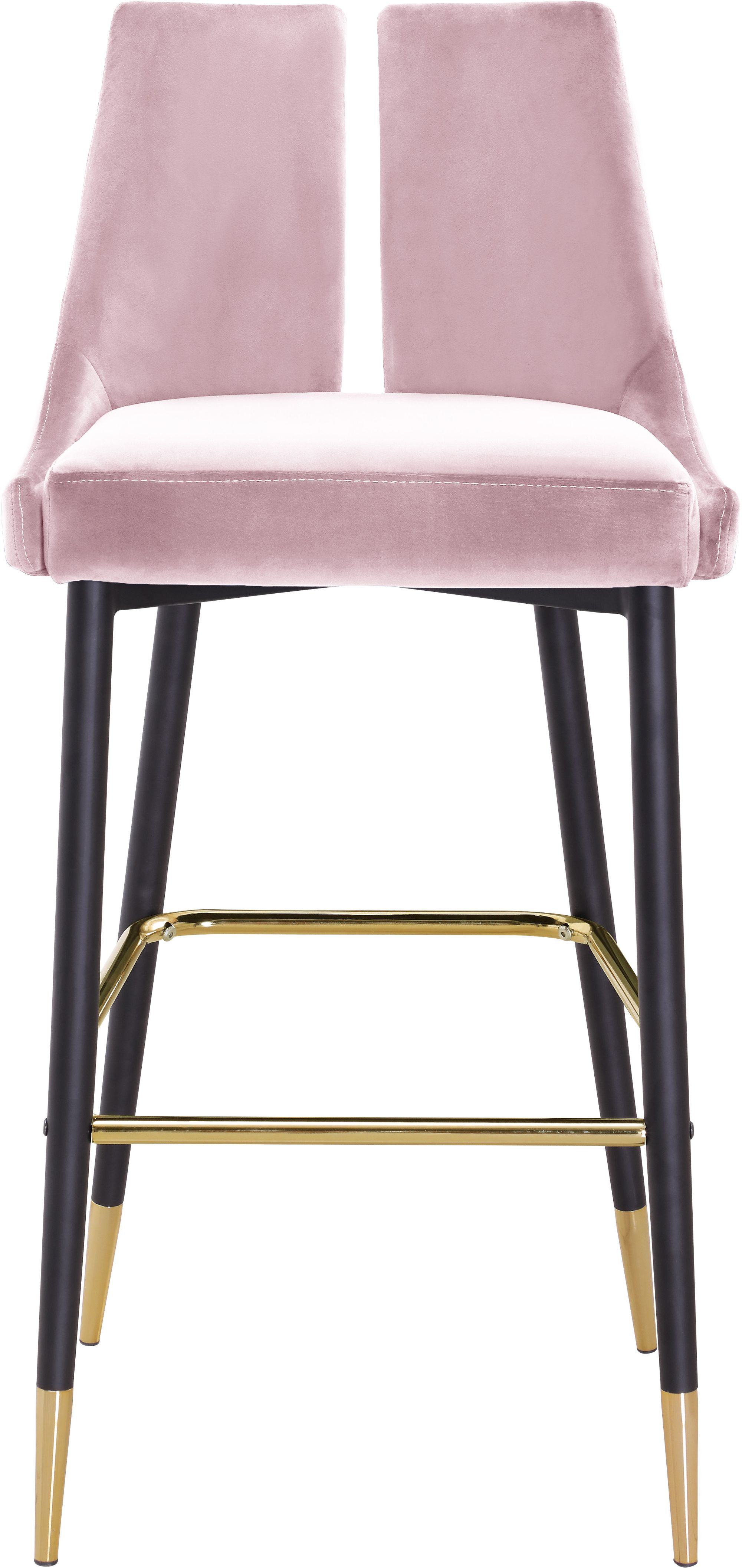 Sleek Velvet Bar Stool with Matte Black Metal Legs & Gold Tips