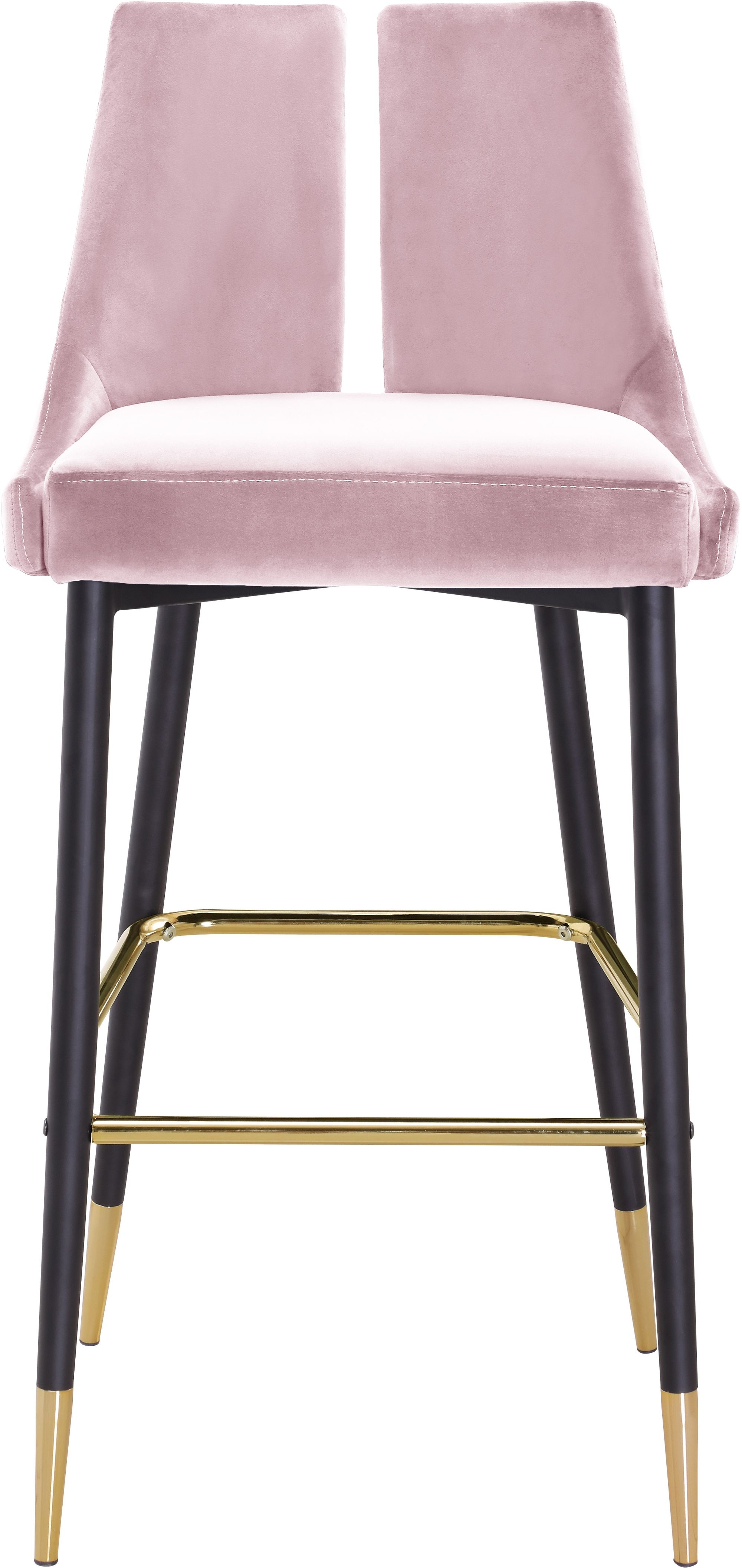Sleek Velvet Bar Stool with Matte Black Metal Legs & Gold Tips