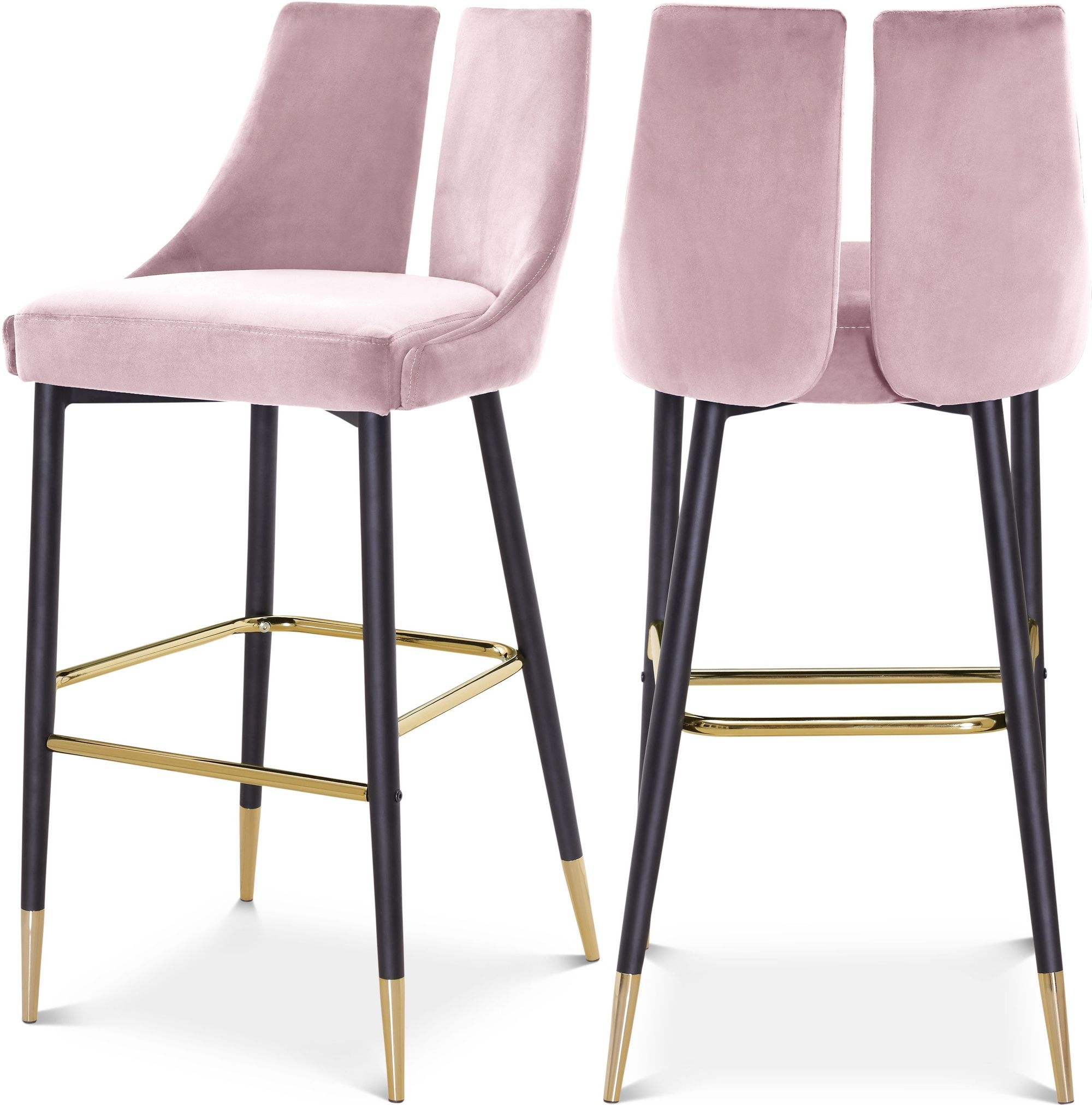 Sleek Velvet Bar Stool with Matte Black Metal Legs & Gold Tips