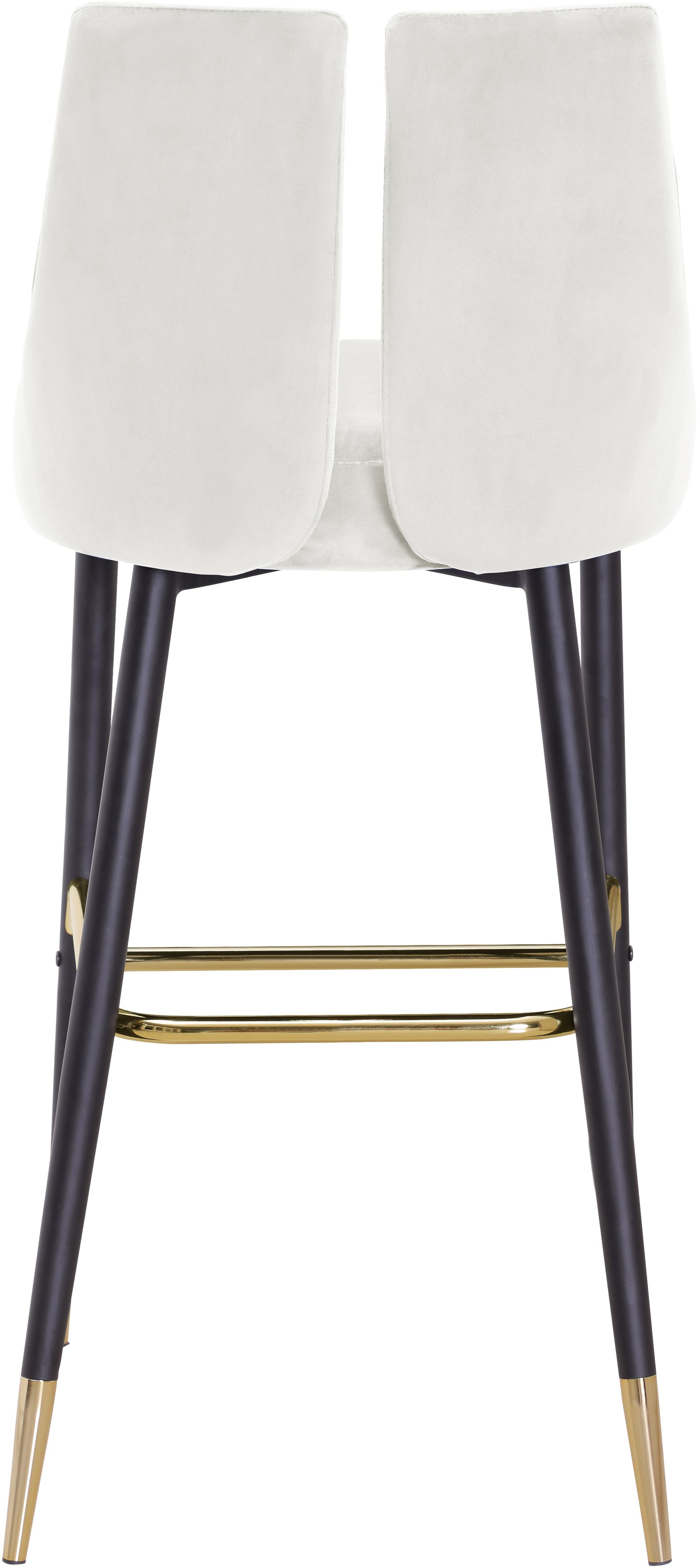 Sleek Velvet Bar Stool with Matte Black Metal Legs & Gold Tips