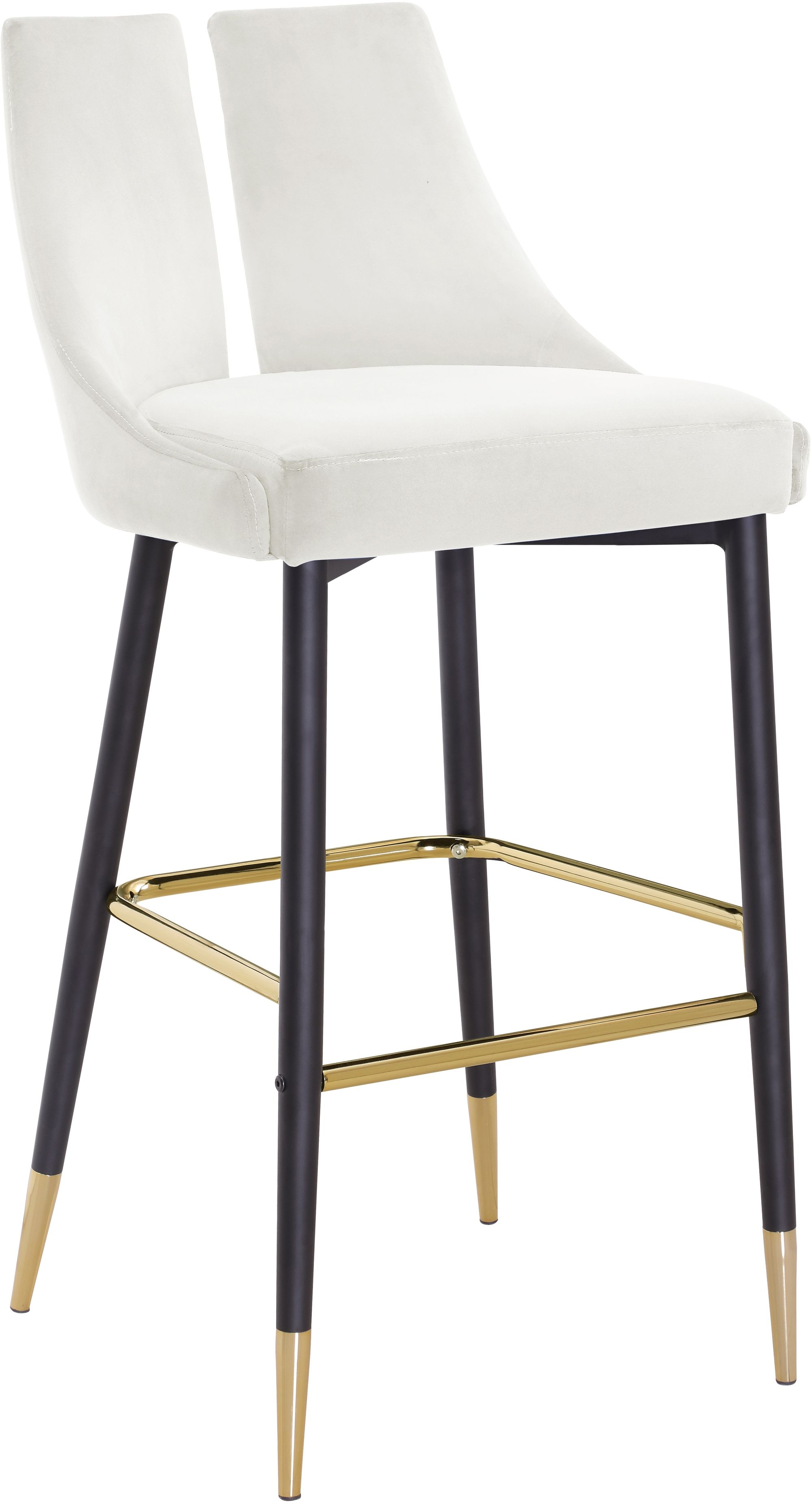 Sleek Velvet Bar Stool with Matte Black Metal Legs & Gold Tips