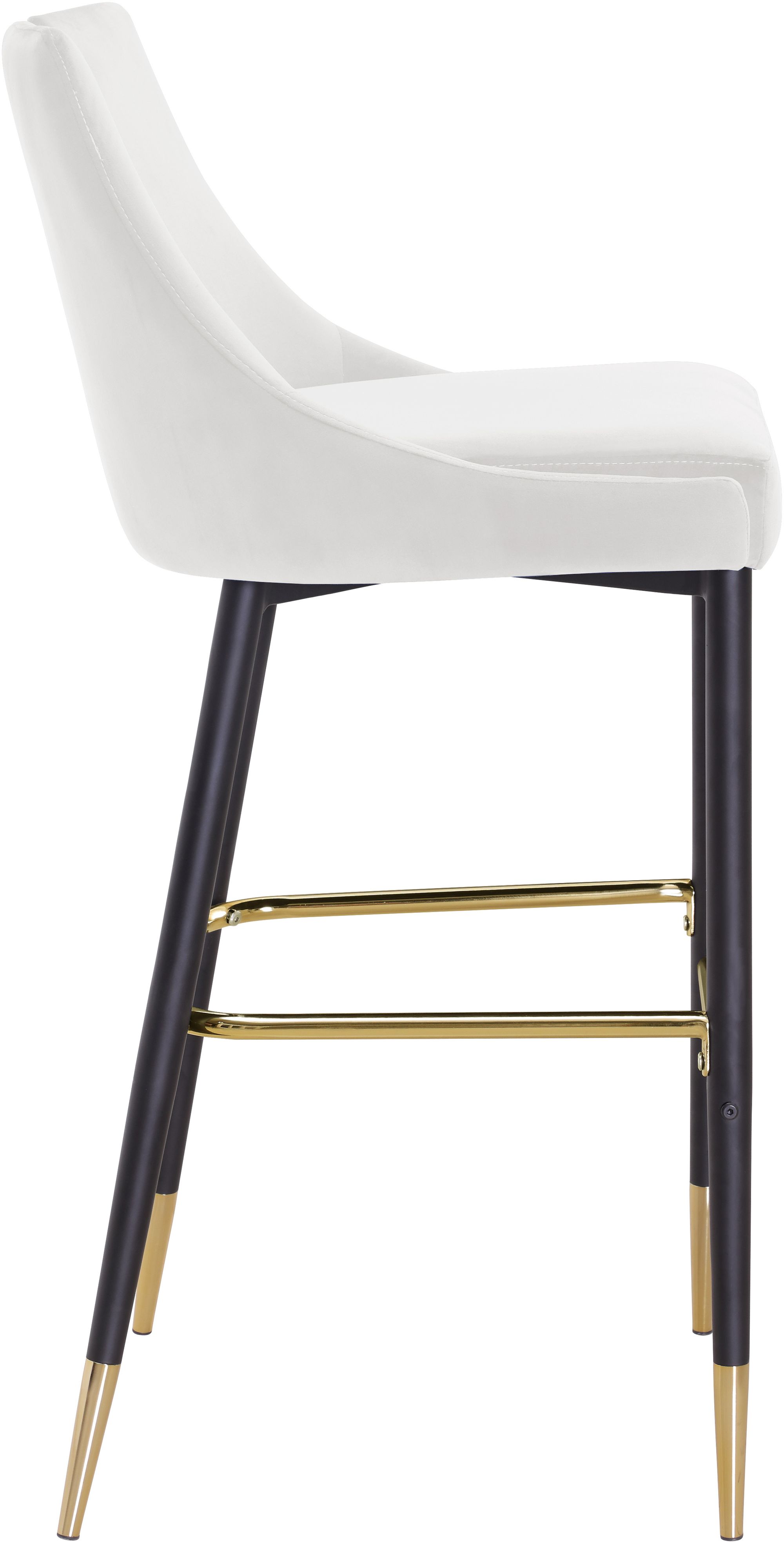 Sleek Velvet Bar Stool with Matte Black Metal Legs & Gold Tips