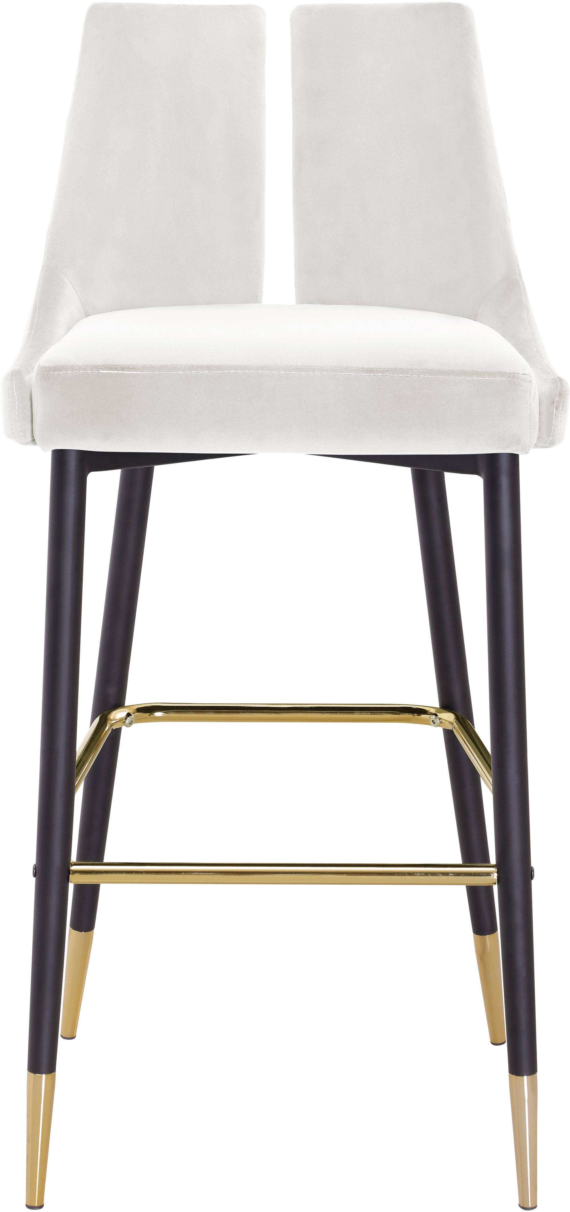 Sleek Velvet Bar Stool with Matte Black Metal Legs & Gold Tips