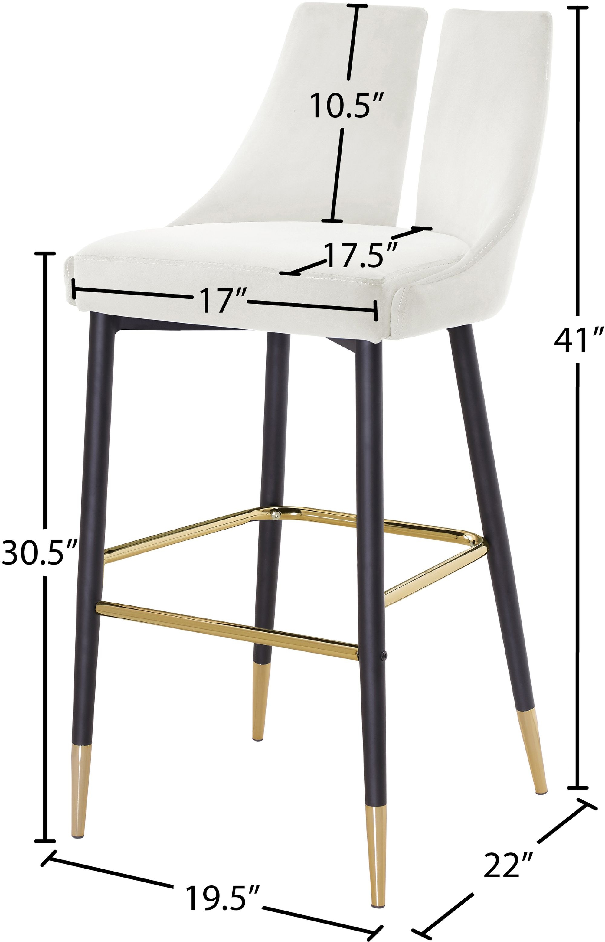 Sleek Velvet Bar Stool with Matte Black Metal Legs & Gold Tips