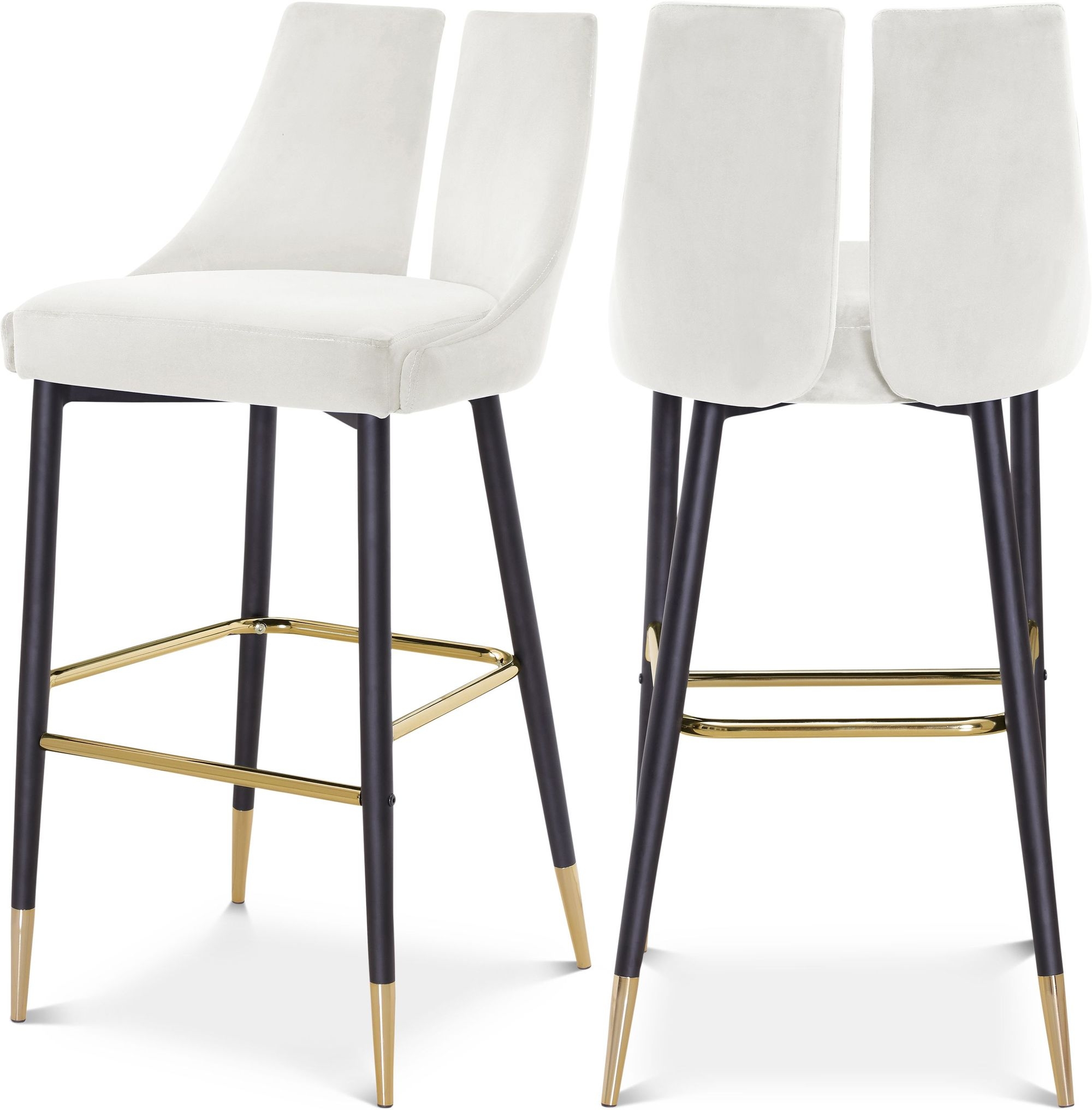 Sleek Velvet Bar Stool with Matte Black Metal Legs & Gold Tips