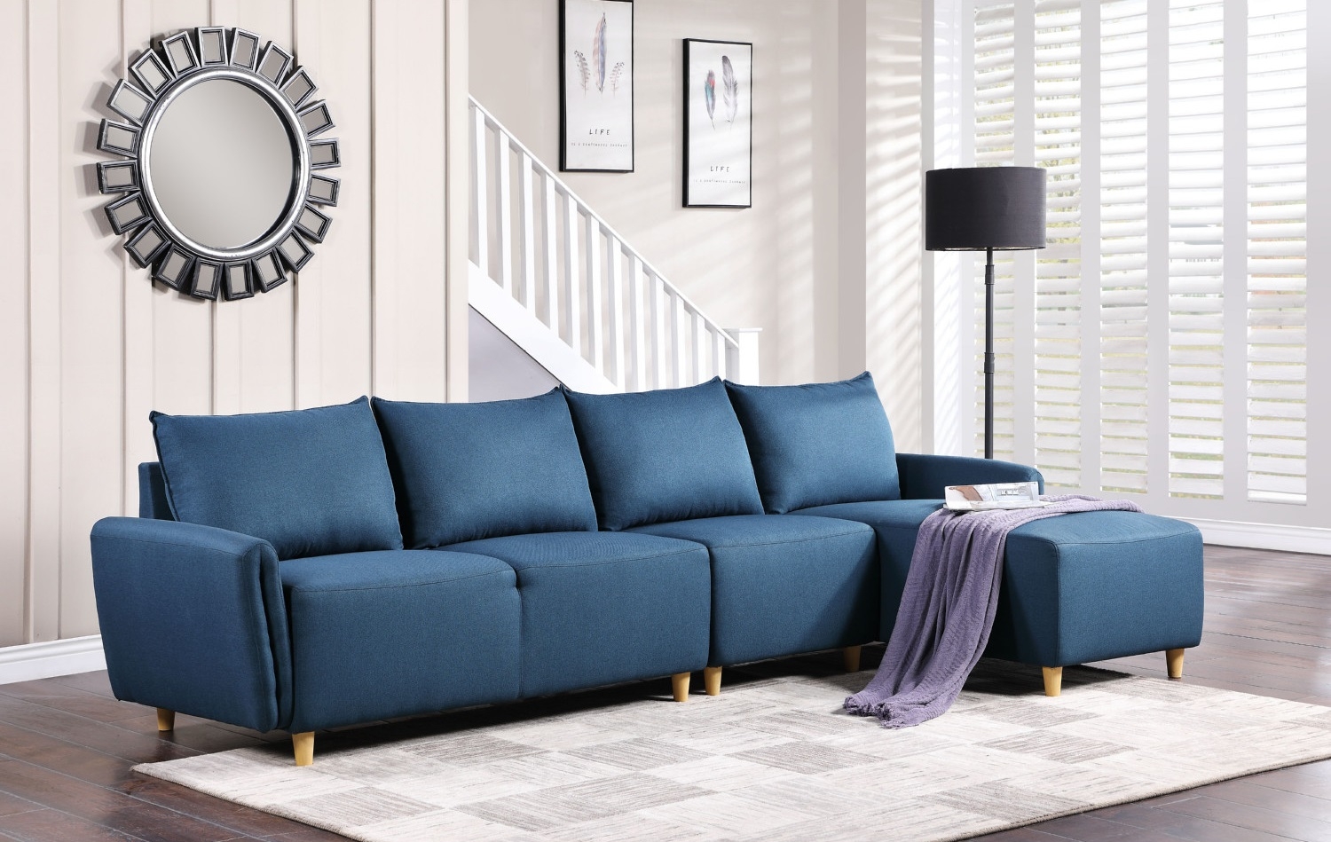 Marcin Fabric L-Shaped Reversible Sectional Sofa