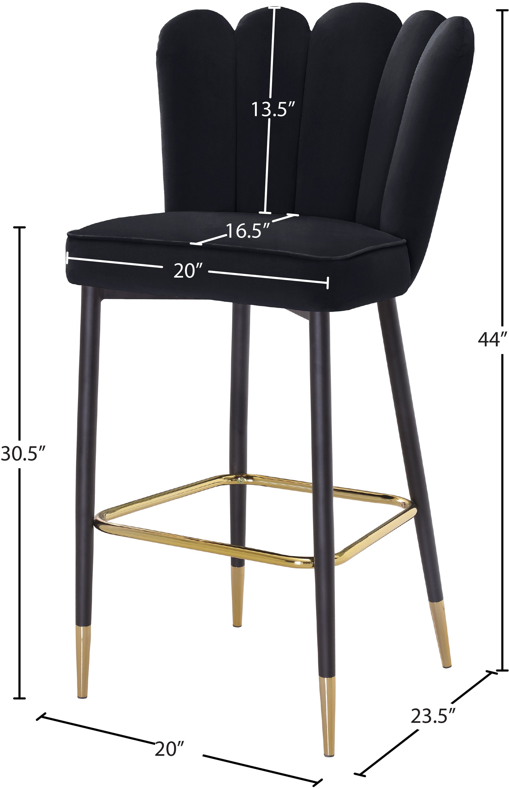 Lily Velvet Bar Stool with Matte Black Metal Legs with Gold Tips