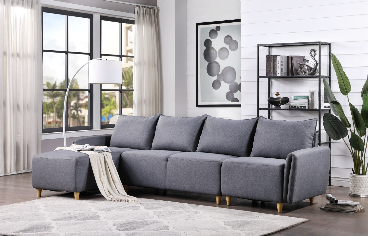 Marcin Fabric L-Shaped Reversible Sectional Sofa