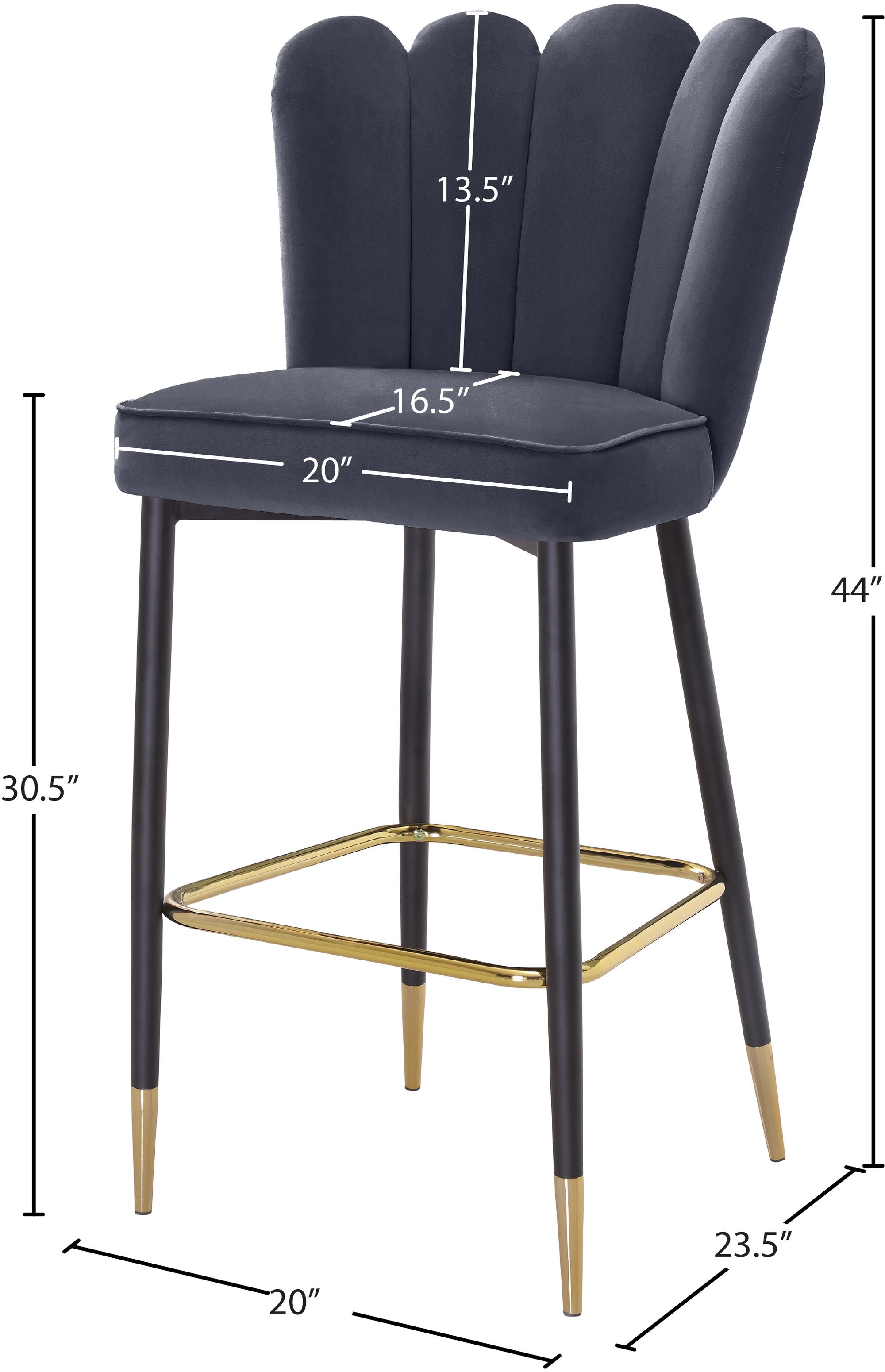 Lily Velvet Bar Stool with Matte Black Metal Legs with Gold Tips