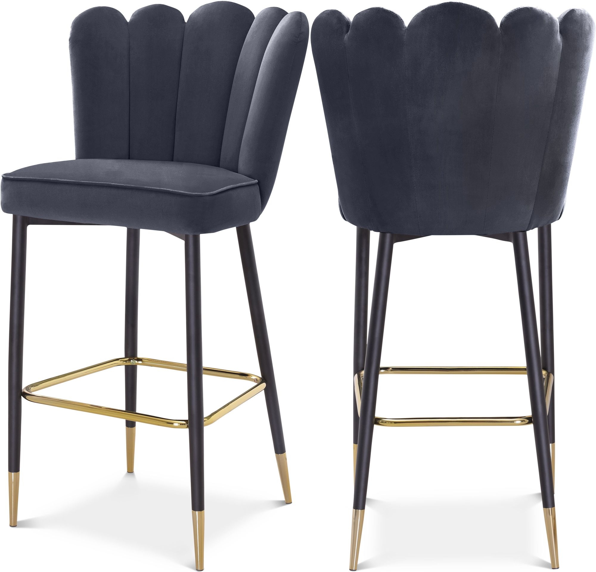 Lily Velvet Bar Stool with Matte Black Metal Legs with Gold Tips