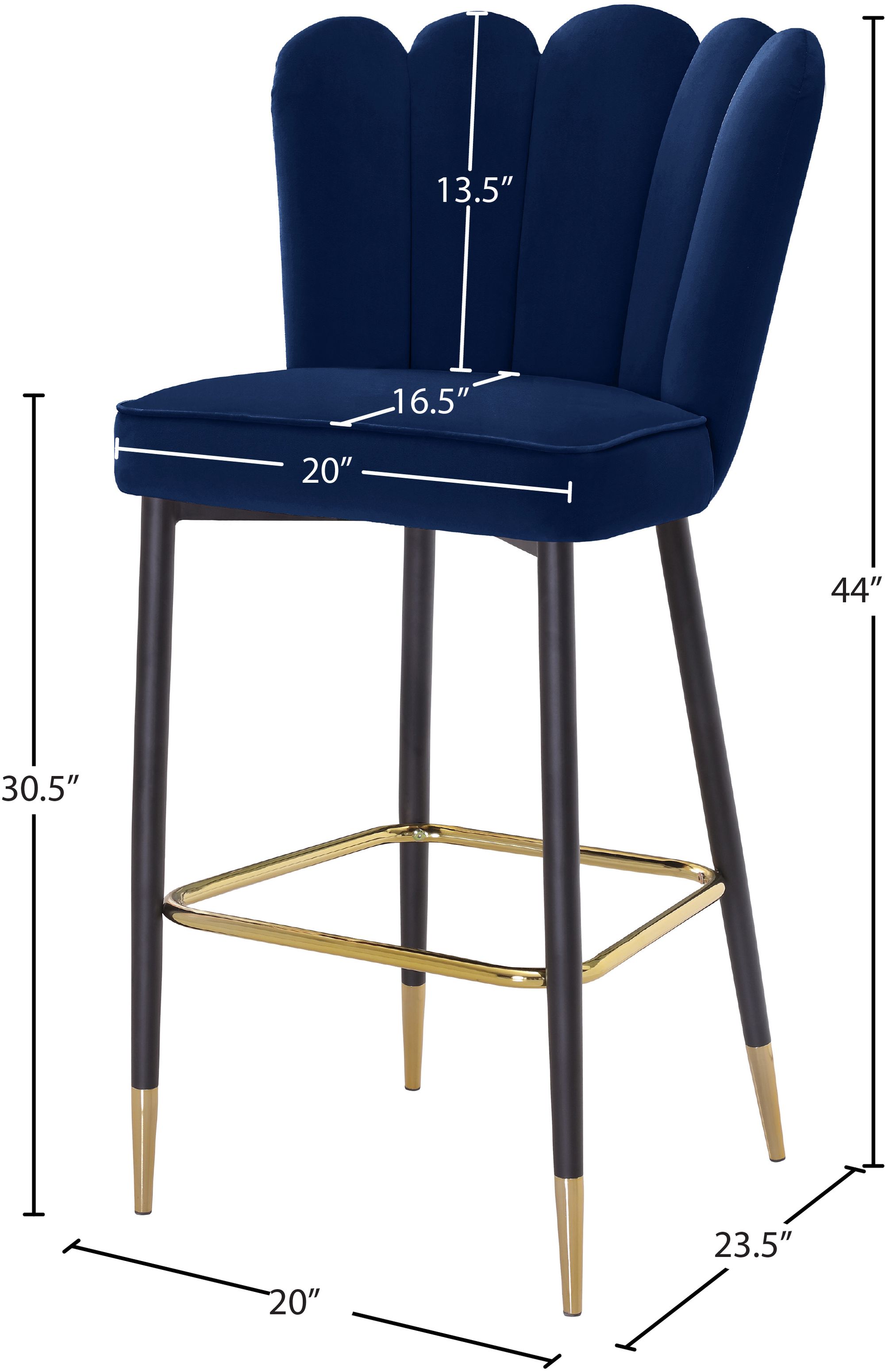 Lily Velvet Bar Stool with Matte Black Metal Legs with Gold Tips