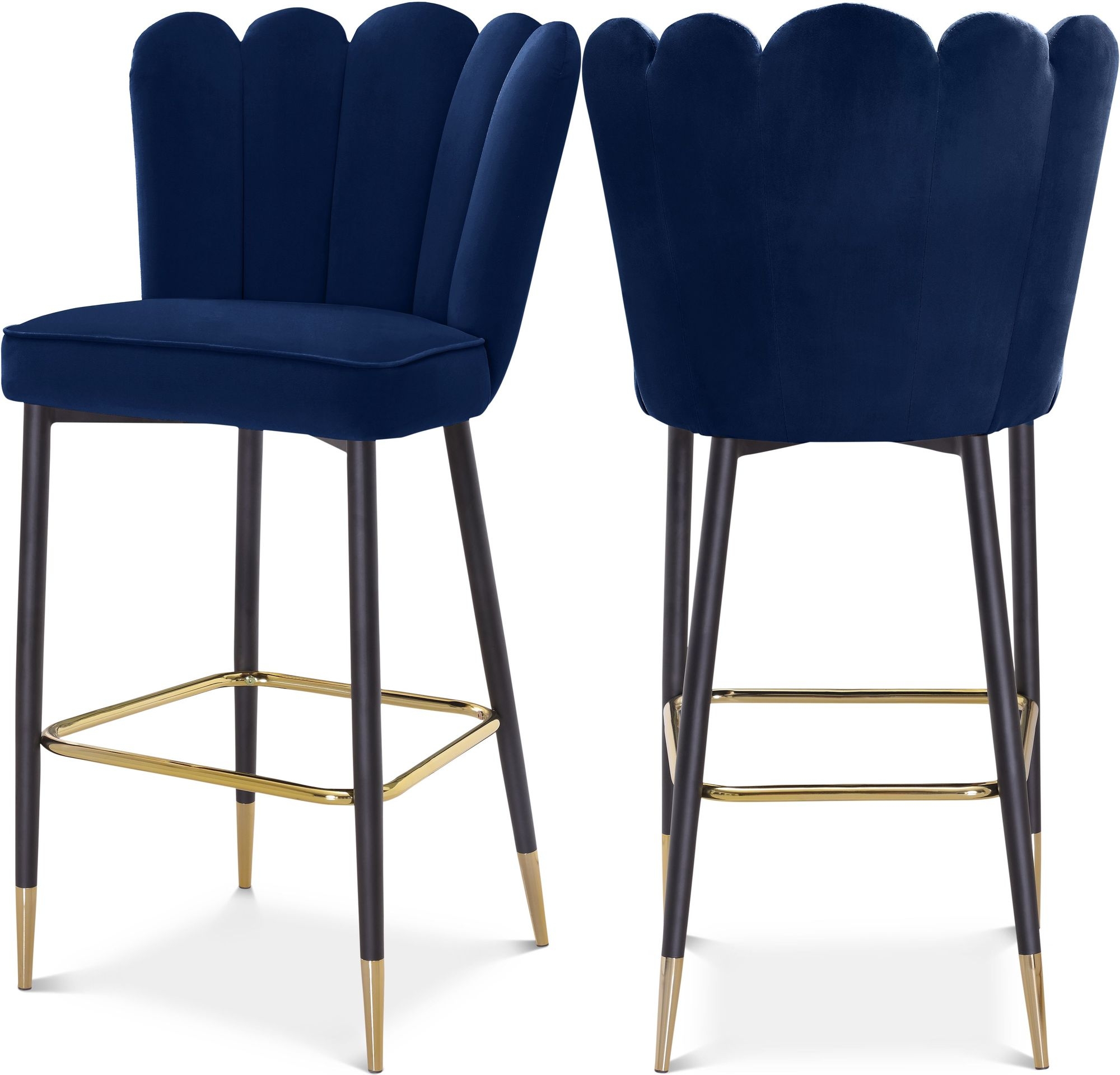 Lily Velvet Bar Stool with Matte Black Metal Legs with Gold Tips