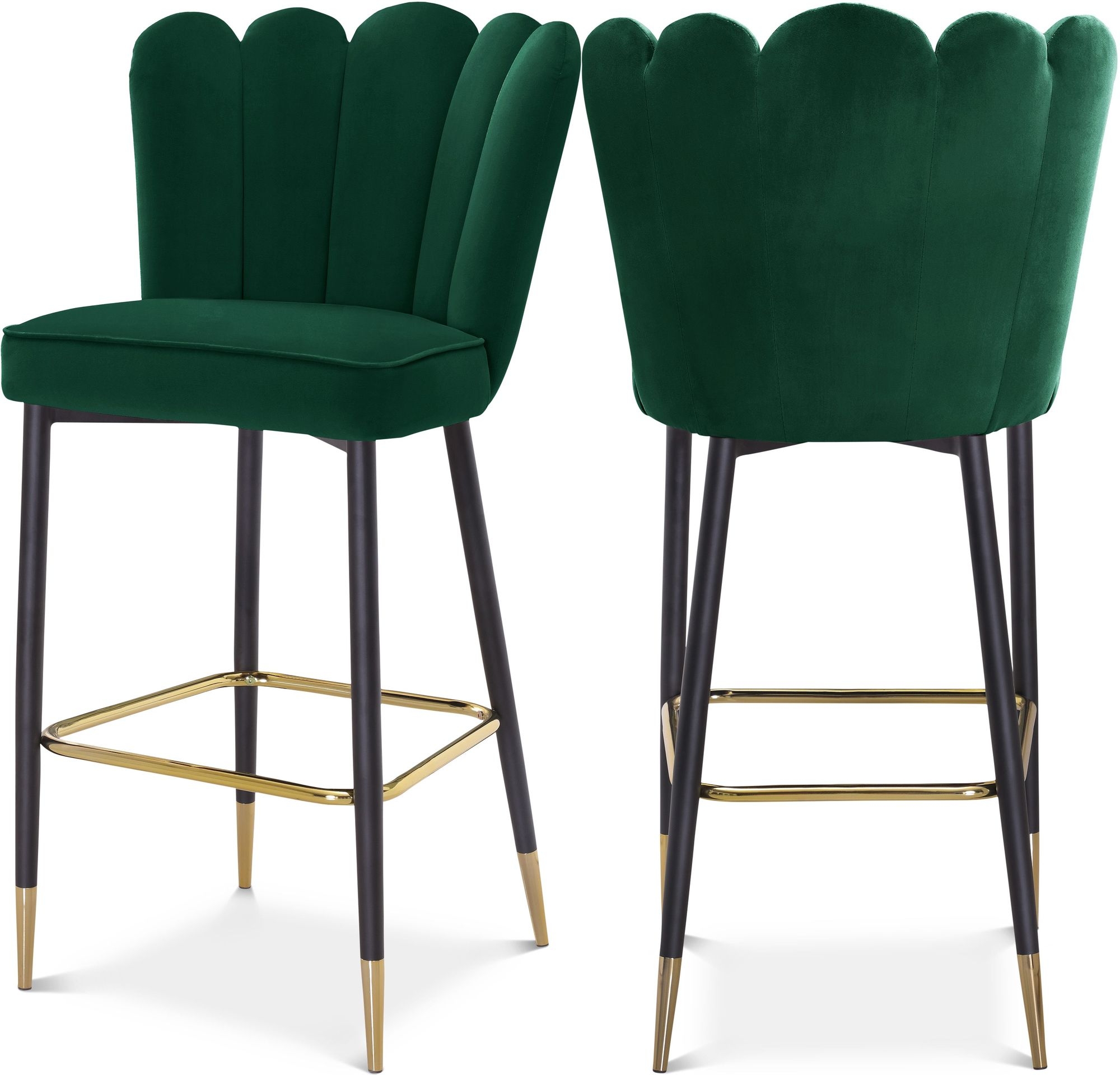 Lily Velvet Bar Stool with Matte Black Metal Legs with Gold Tips
