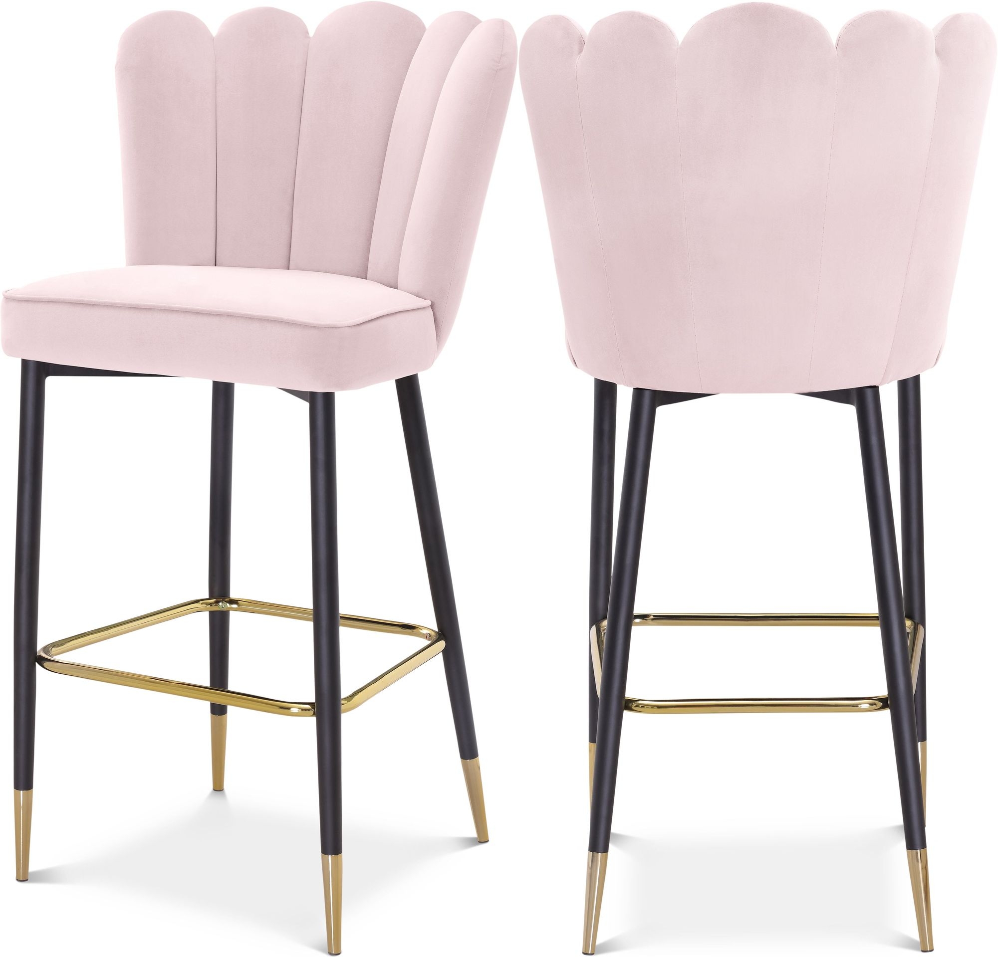 Lily Velvet Bar Stool with Matte Black Metal Legs with Gold Tips