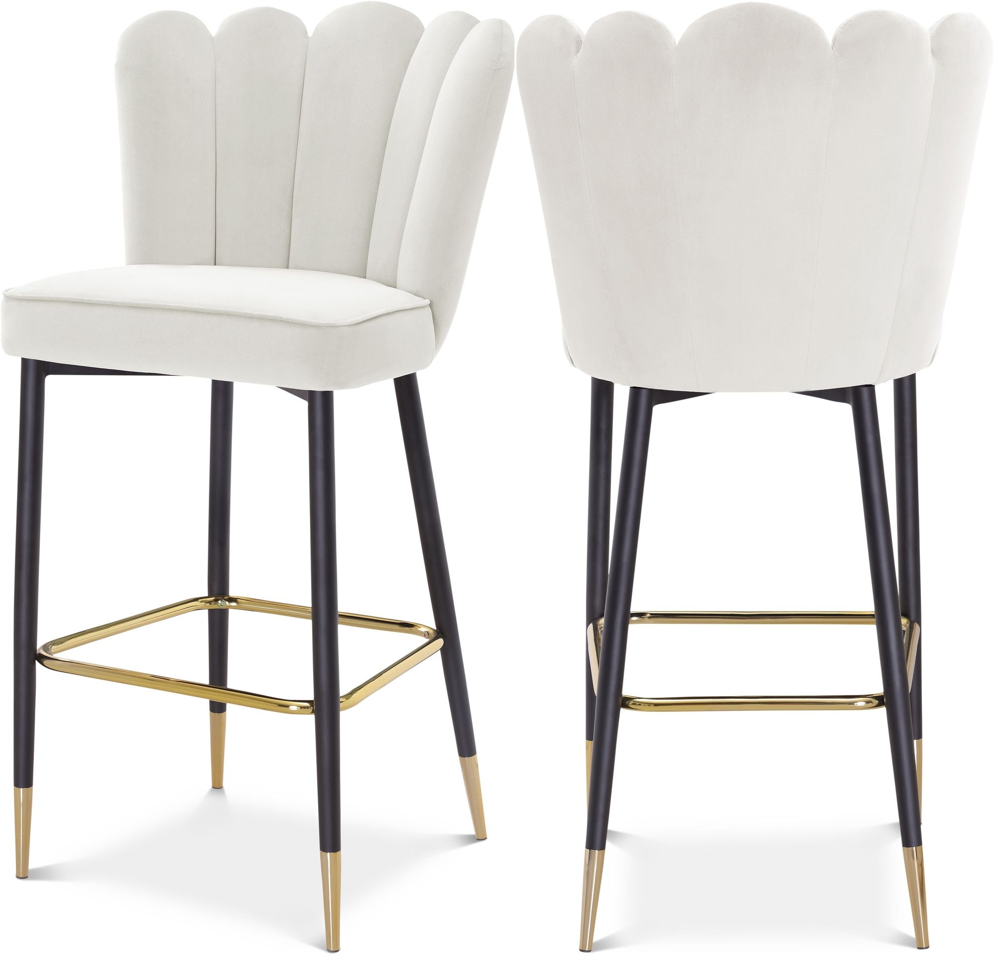 Lily Velvet Bar Stool with Matte Black Metal Legs with Gold Tips