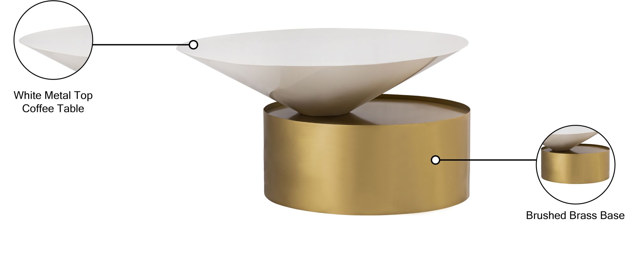 Damon 30" Round Metal Coffee Table with Brushed Brass Base