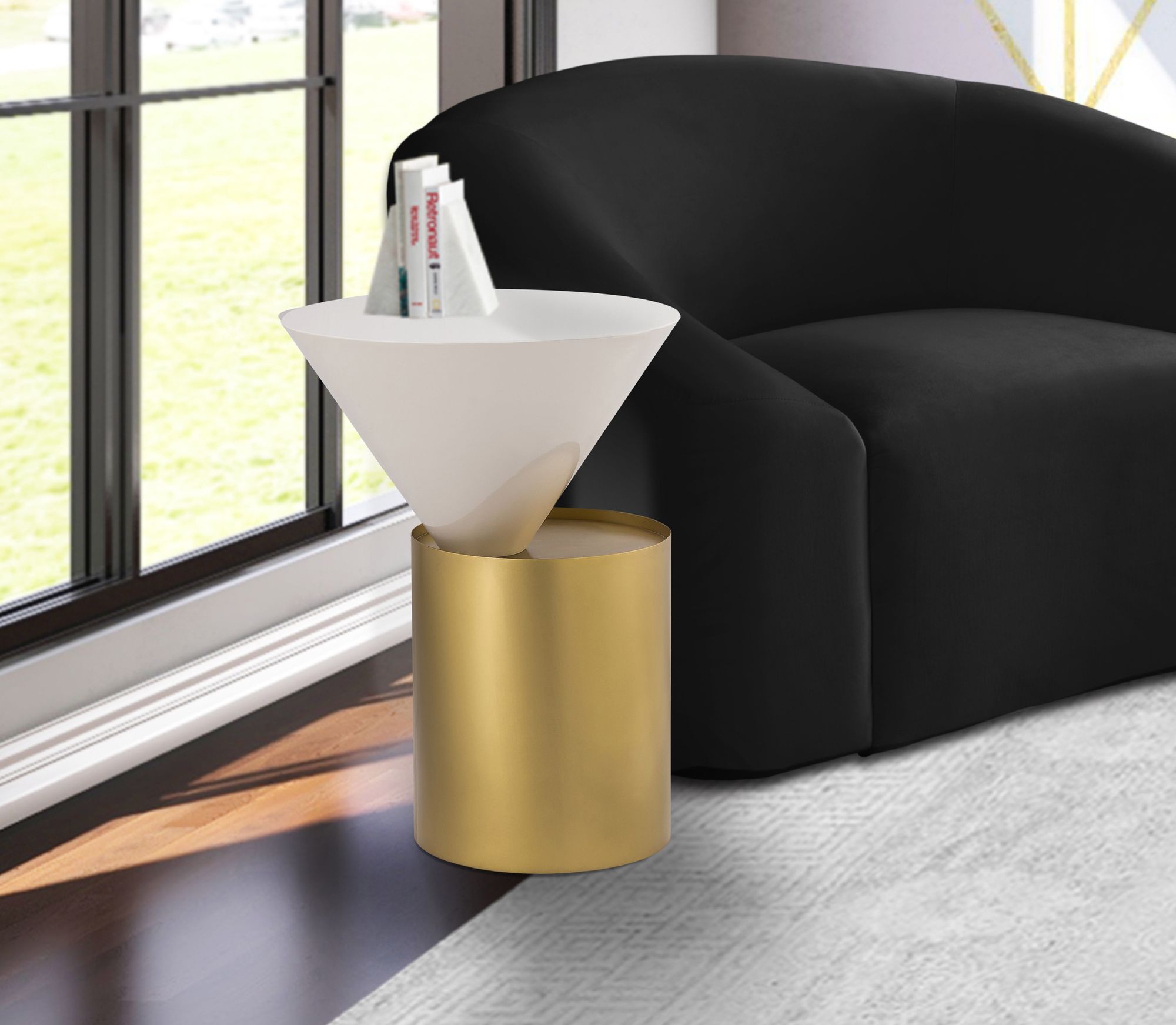 Damon 15" Round Metal End Table with Brushed Brass Base