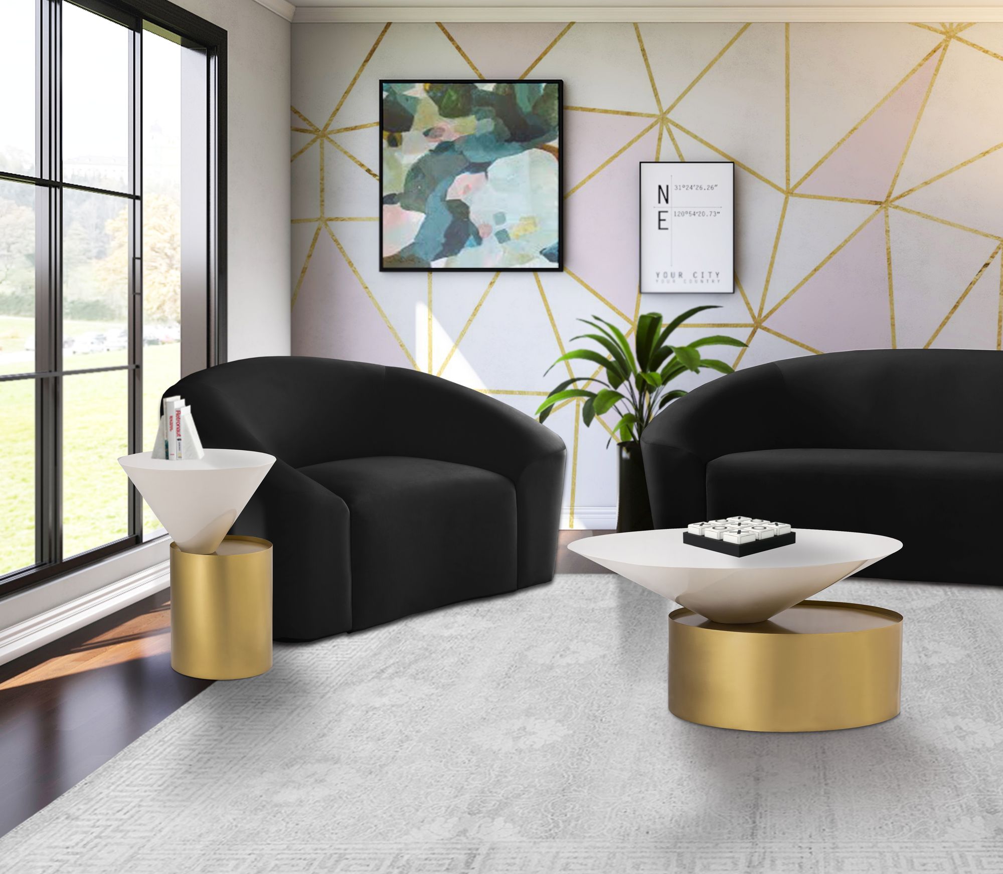 Damon 15" Round Metal End Table with Brushed Brass Base