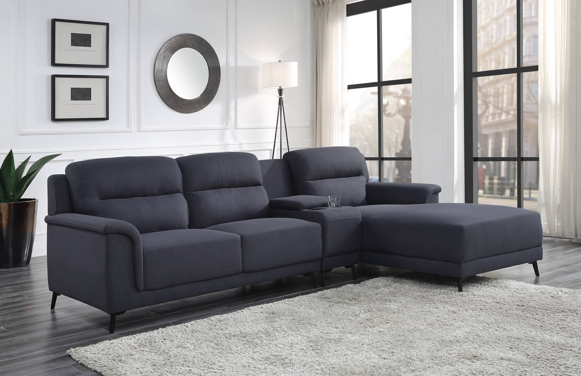 Walcher Linen L-Shaped Sectional Sofa w/ Storage Console