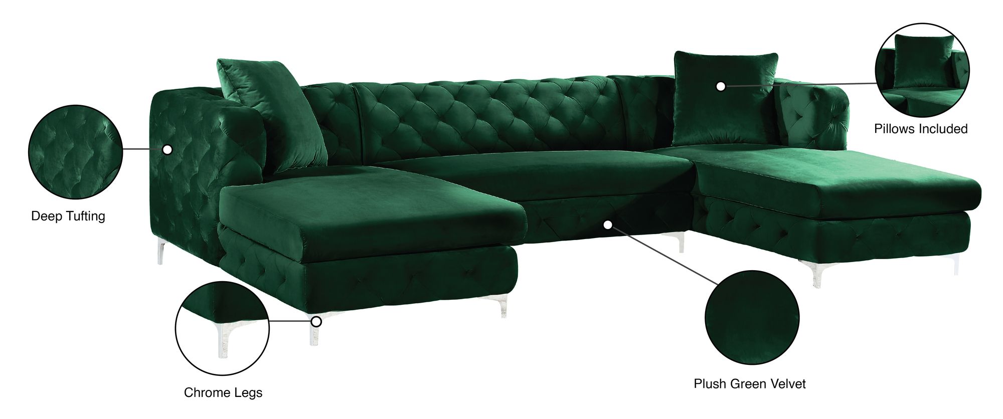 Gail 127" 3-Piece Velvet Sectional