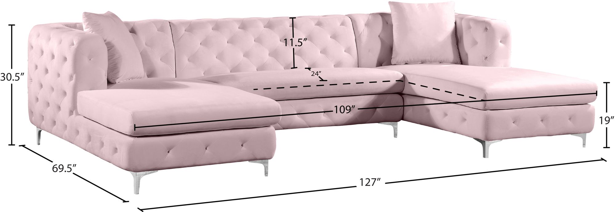 Gail 127" 3-Piece Velvet Sectional