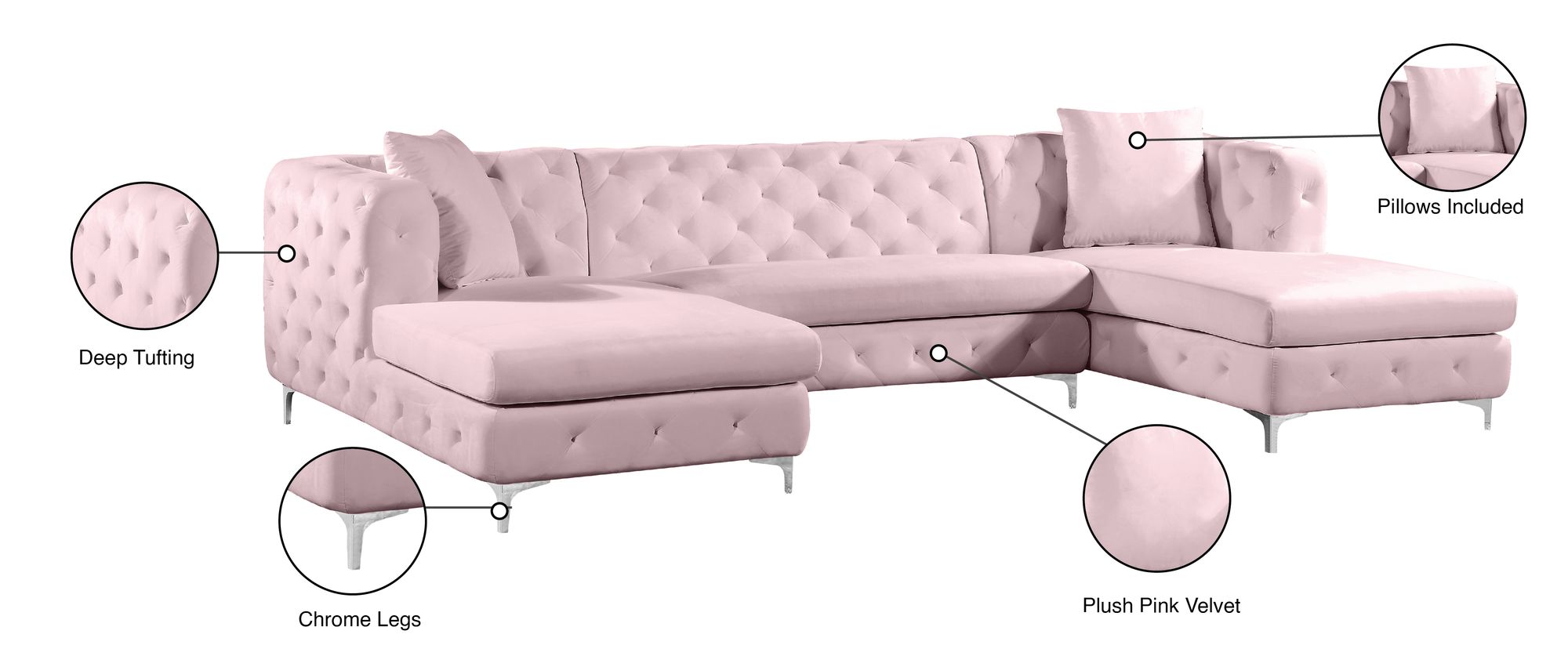 Gail 127" 3-Piece Velvet Sectional