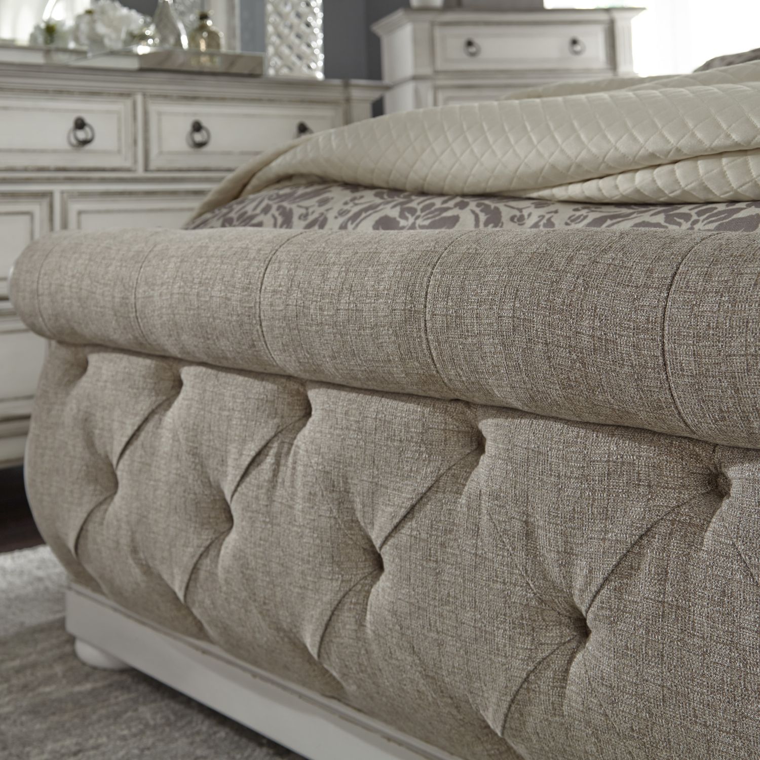 Abbey Park Tufted Chenille Sleigh Bed – Antique White