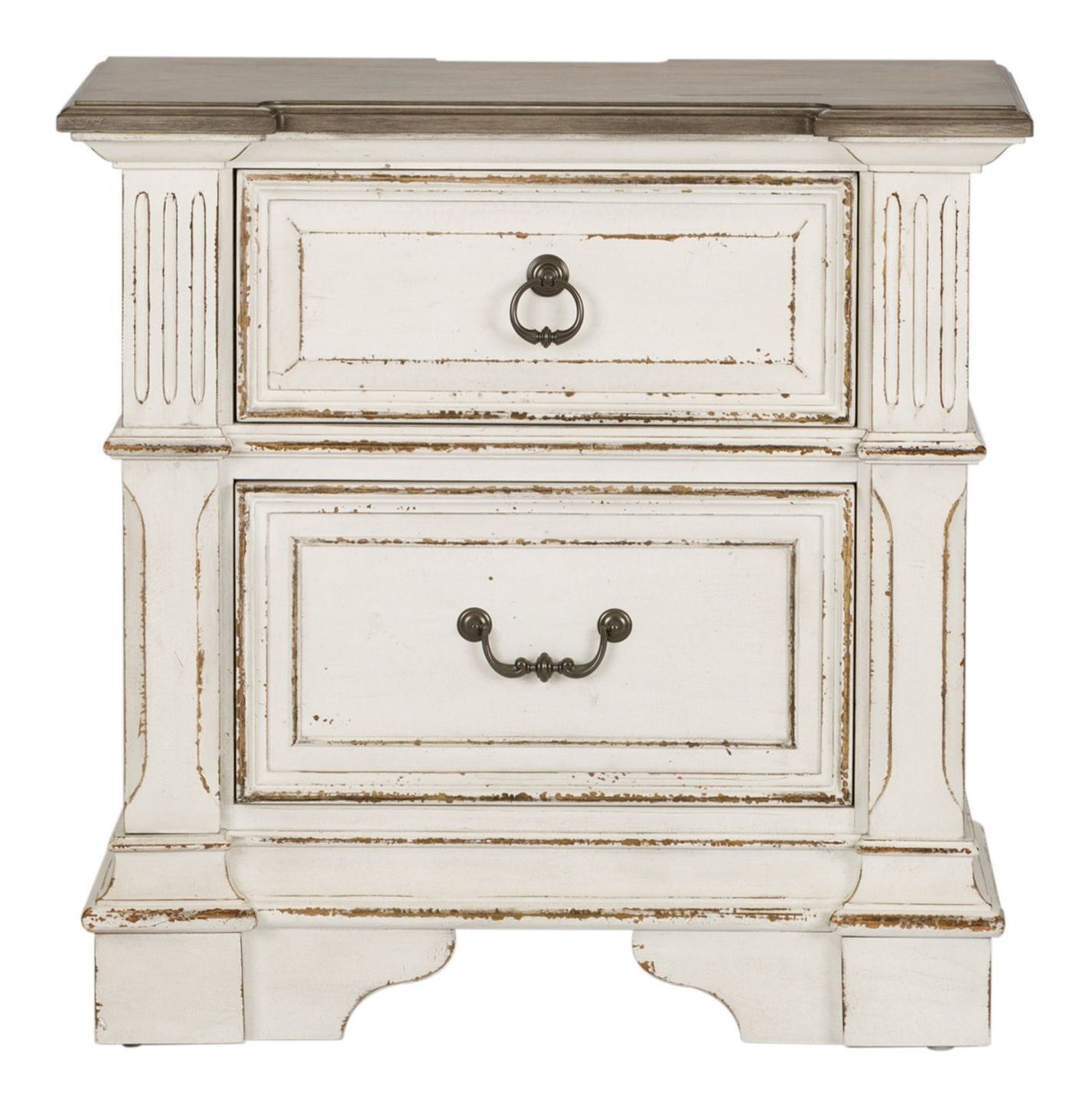 Abbey Park Wood 2-Drawer Night Stand w/Charging Station