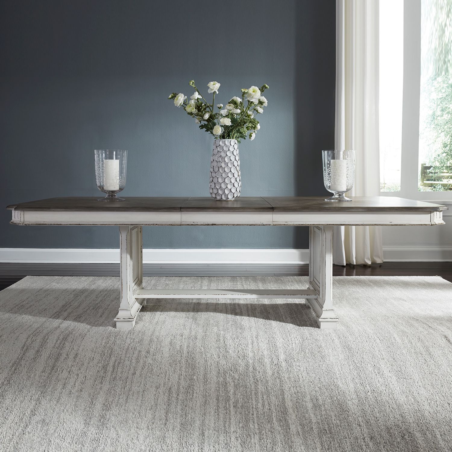 Abbey Park Rectangular Wood Extendable Trestle Dining Table