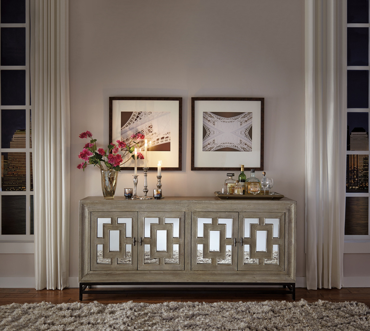 Artemis Wood 4-Door Sideboard w/Mirrored Doors