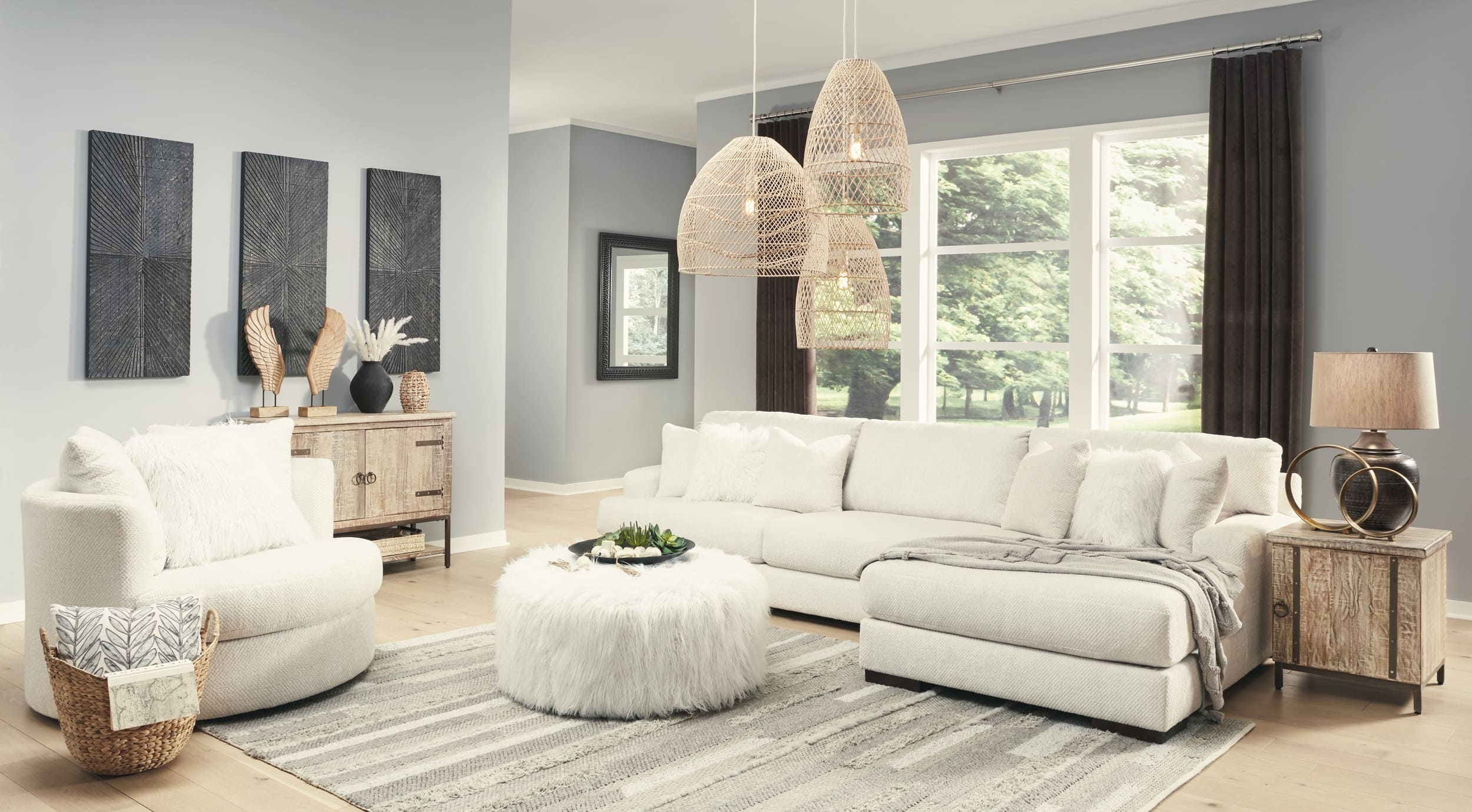 Zada 2-Piece Polyester L-Shaped Sectional Sofa w/Right Arm Chaise Facing