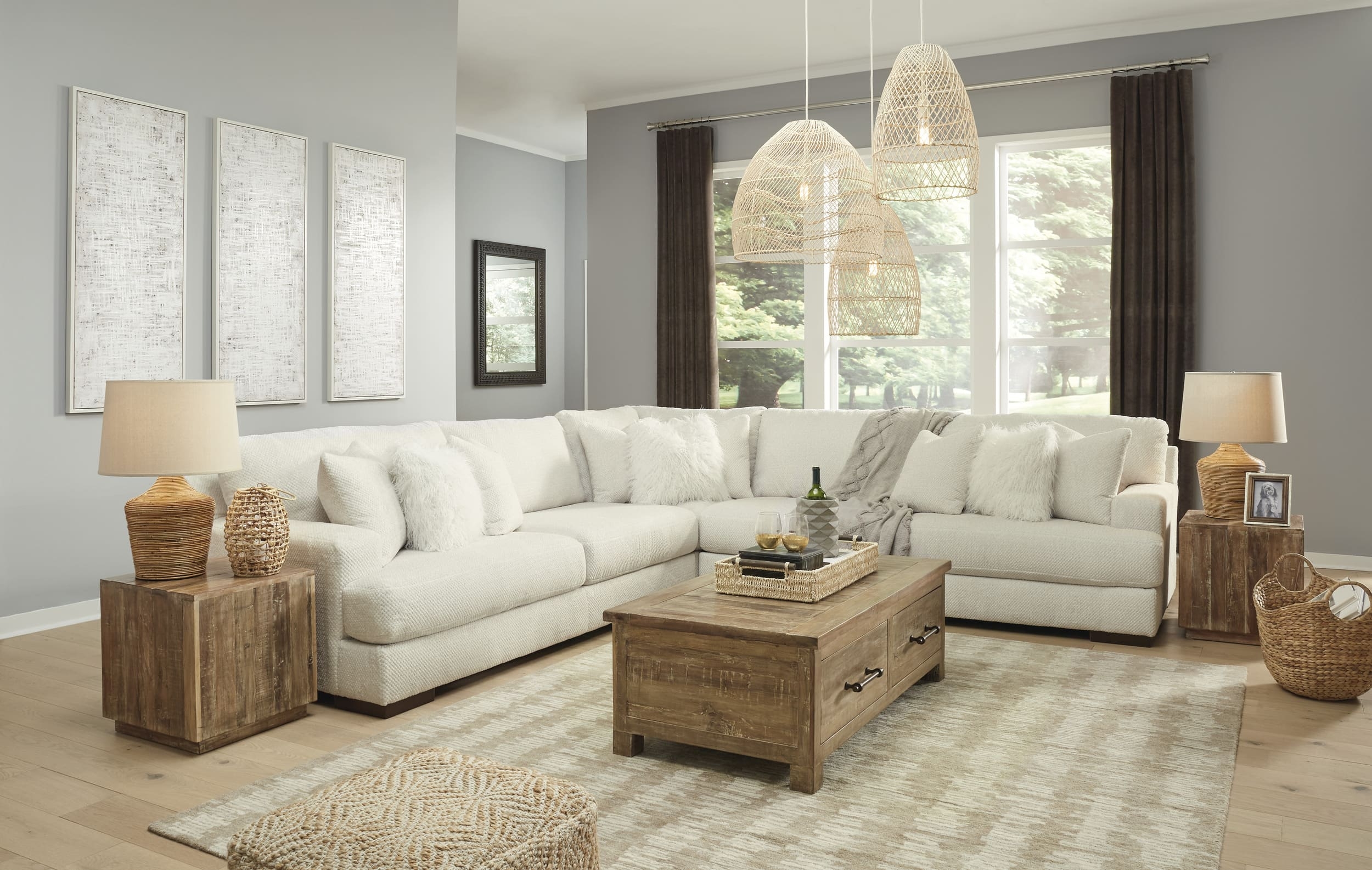 Zada 3-Piece Polyester L-Shaped Sectional Sofa