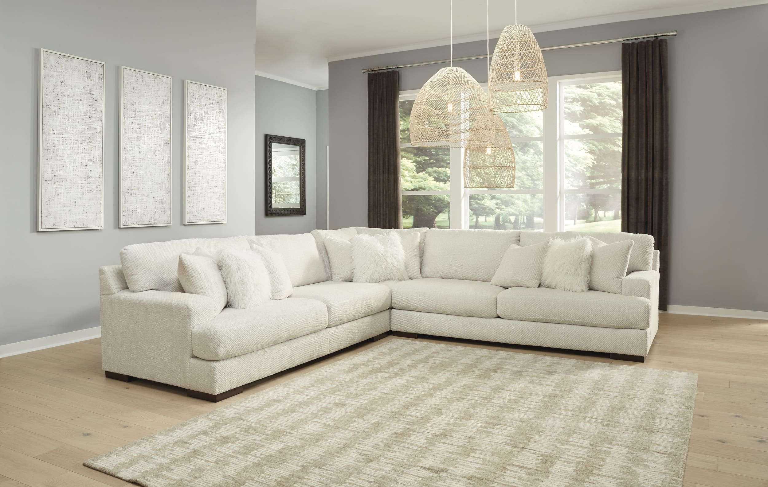 Zada 3-Piece Polyester L-Shaped Sectional Sofa