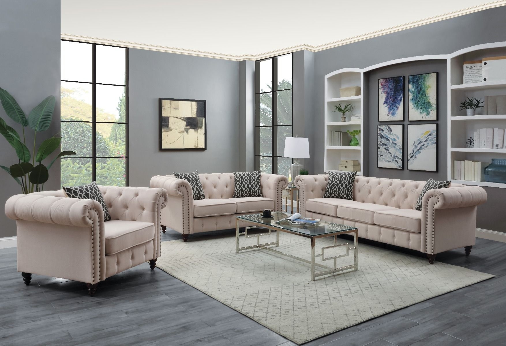Aurelia Fabric Linen Tufted Living Room Set