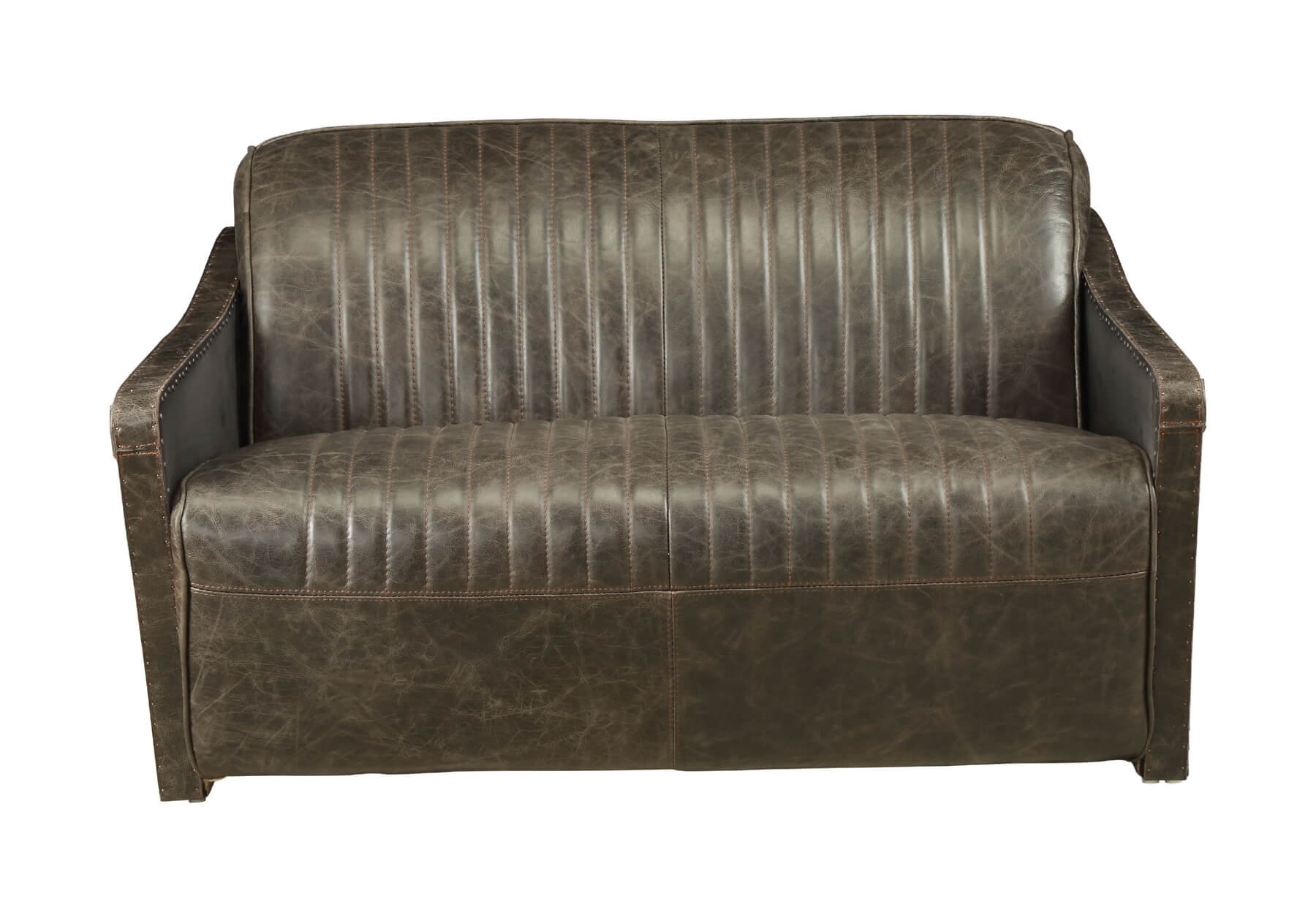 Winchester Distress Top Grain Leather/Aluminum Loveseat
