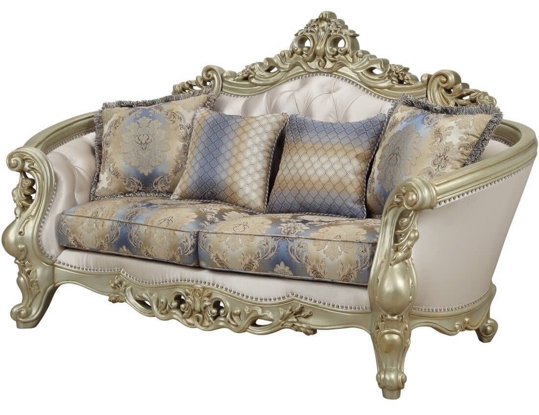 Corvallis Cream and Golden Ivory Button-Tufted Loveseat