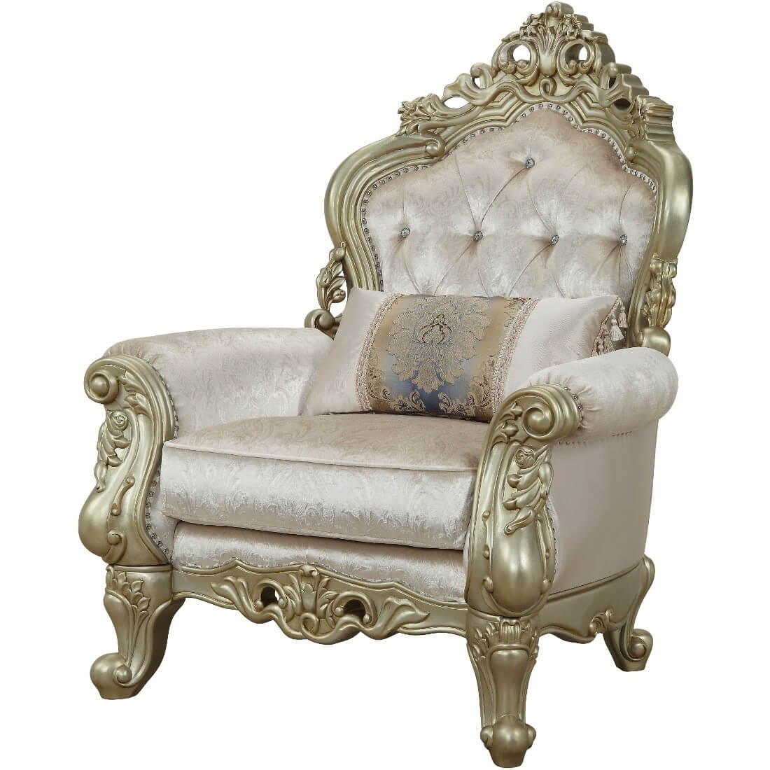Gorsedd Fabric and Golden Ivory Chair with Pillow