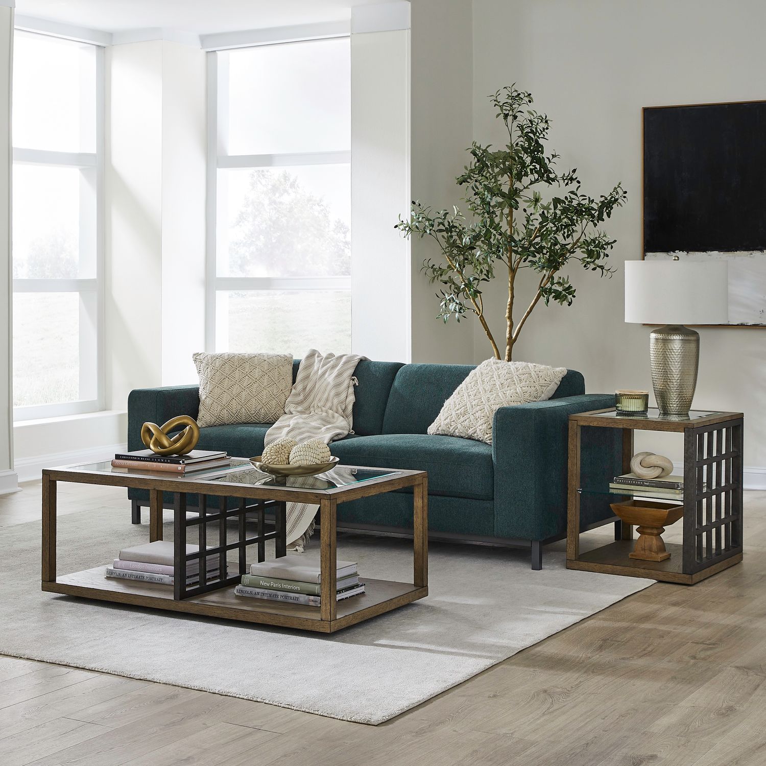 Bayhill Trellis Rectangular Glass/Wood End Table