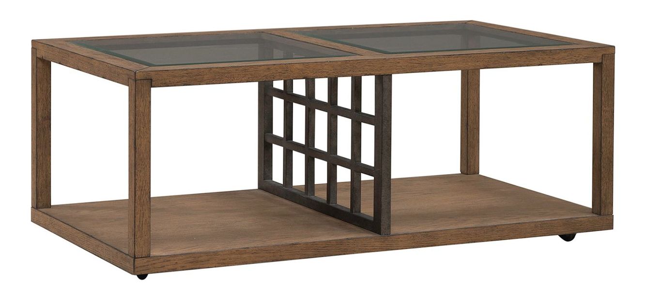 Bayhill Trellis Glass & Wood Cocktail Table | Honey Brown