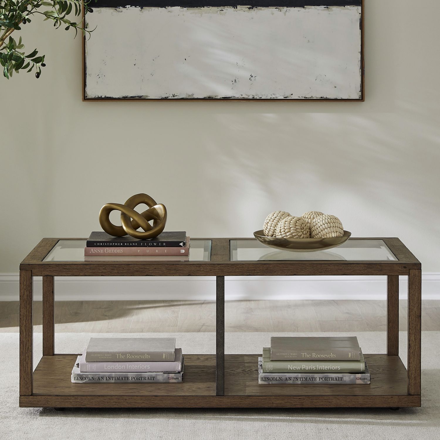 Bayhill Trellis Rectangular Glass/Wood Cocktail Table