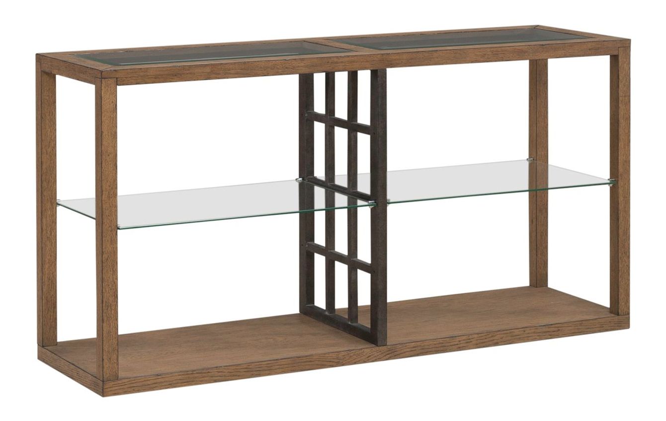 Bayhill Trellis Glass & Wood Cocktail Table | Honey Brown