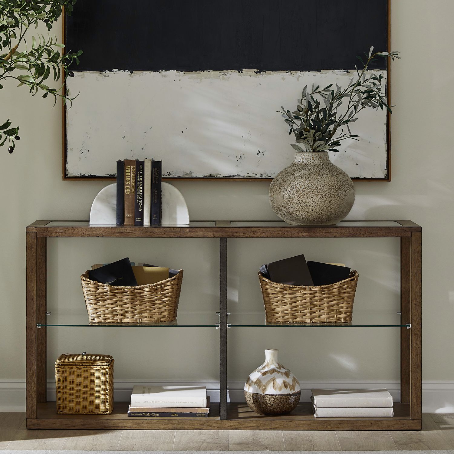 Bayhill Trellis Glass & Wood Cocktail Table | Honey Brown